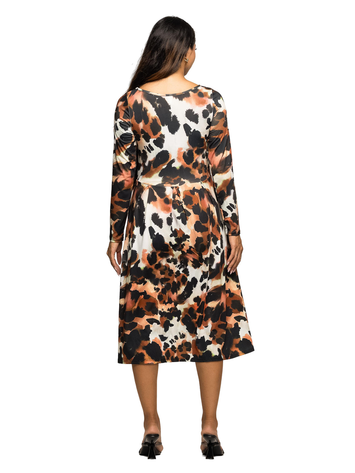 24seven Comfort Essential Maternity Animal Print Boat Neck Long Sleeve Midi Dress