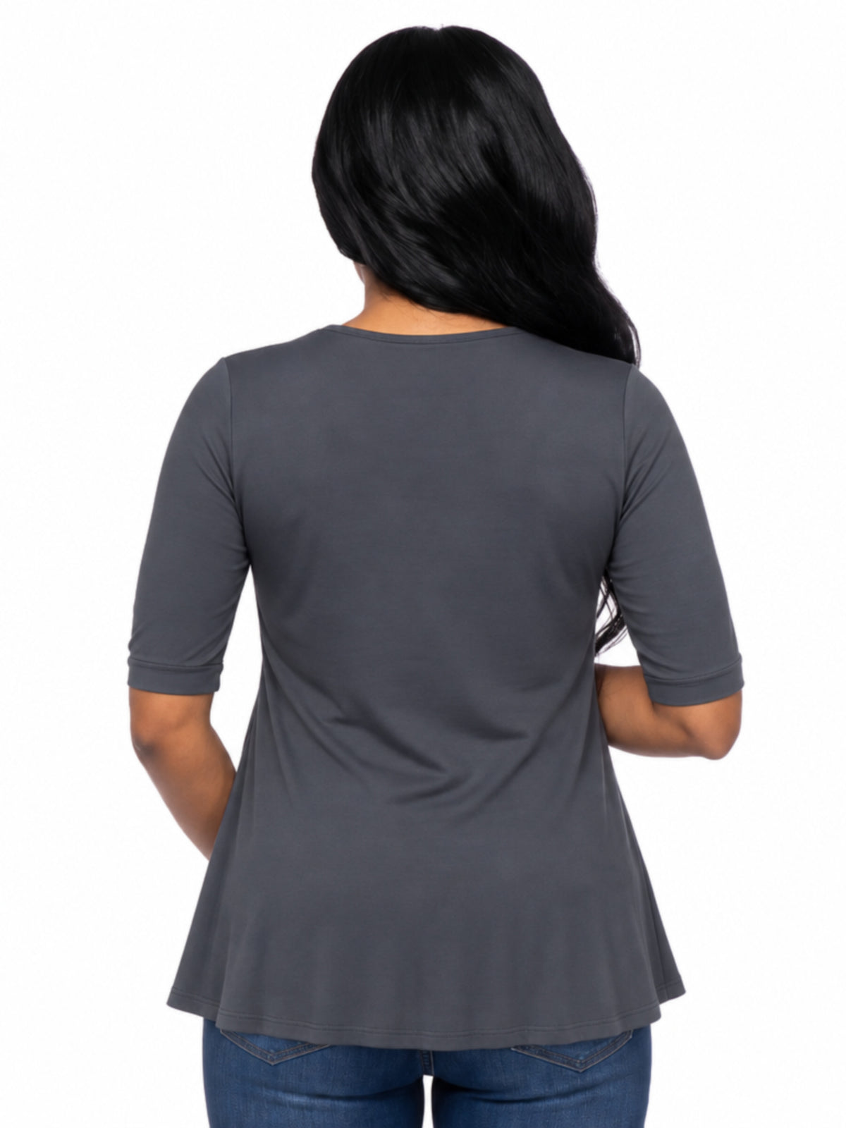 24seven Comfort Basic Maternity V Neck Elbow Sleeve Flared Henley Style Tunic Top