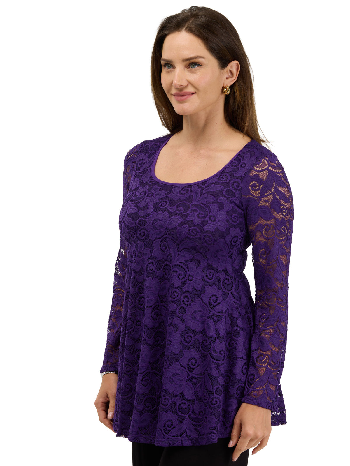 24seven Comfort Elevate Womens Lace Long Sleeve Scoop Neck Tunic Top