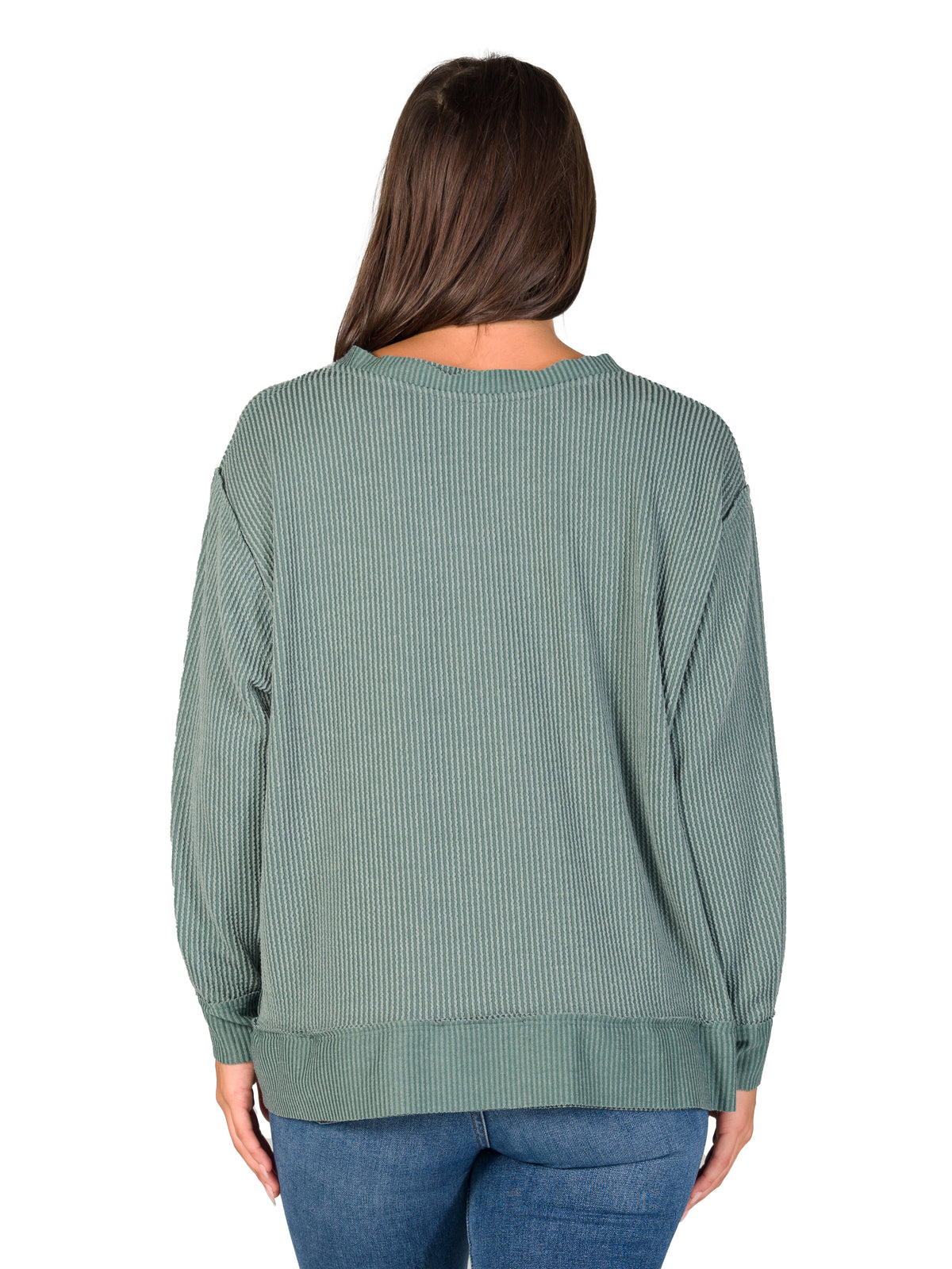 24seven Comfort Essential Petite V-Neck Long Sleeve Ribbed Knit Top