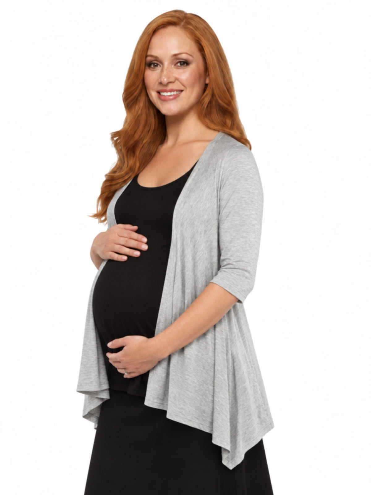 24seven Comfort Basic Maternity Elbow Sleeve Open Front Cascading Shape Jacket