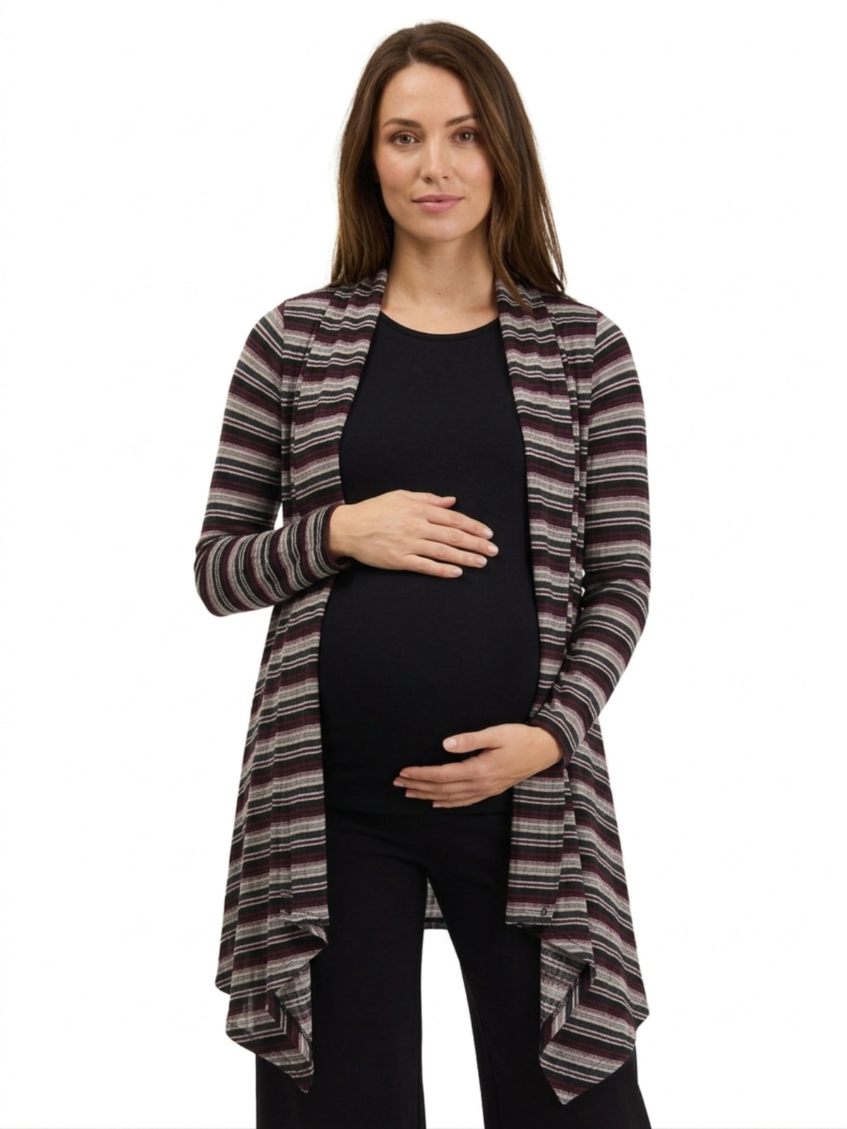 24seven Comfort Essential Maternity Soft Stretch Striped Open Front Cardigan Jacket
