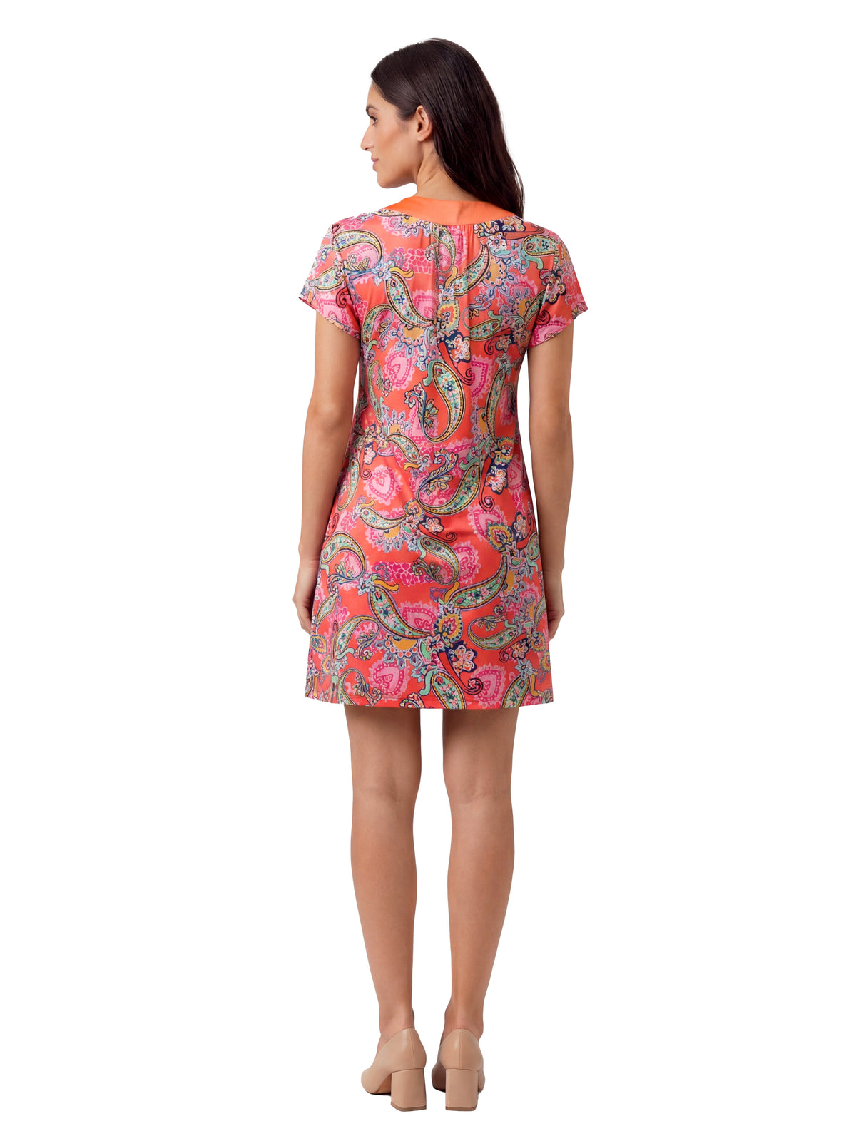 24seven Comfort Essential Maternity Pink Paisley Print Short Sleeve Scoop Neck Mini Shift Dress