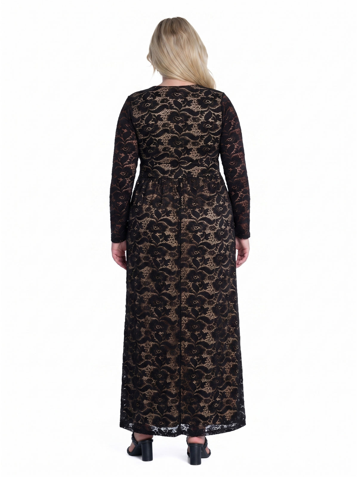 24seven Comfort Elevate Curvy Elegant V Neck Long Sleeve Floral Lace Dress