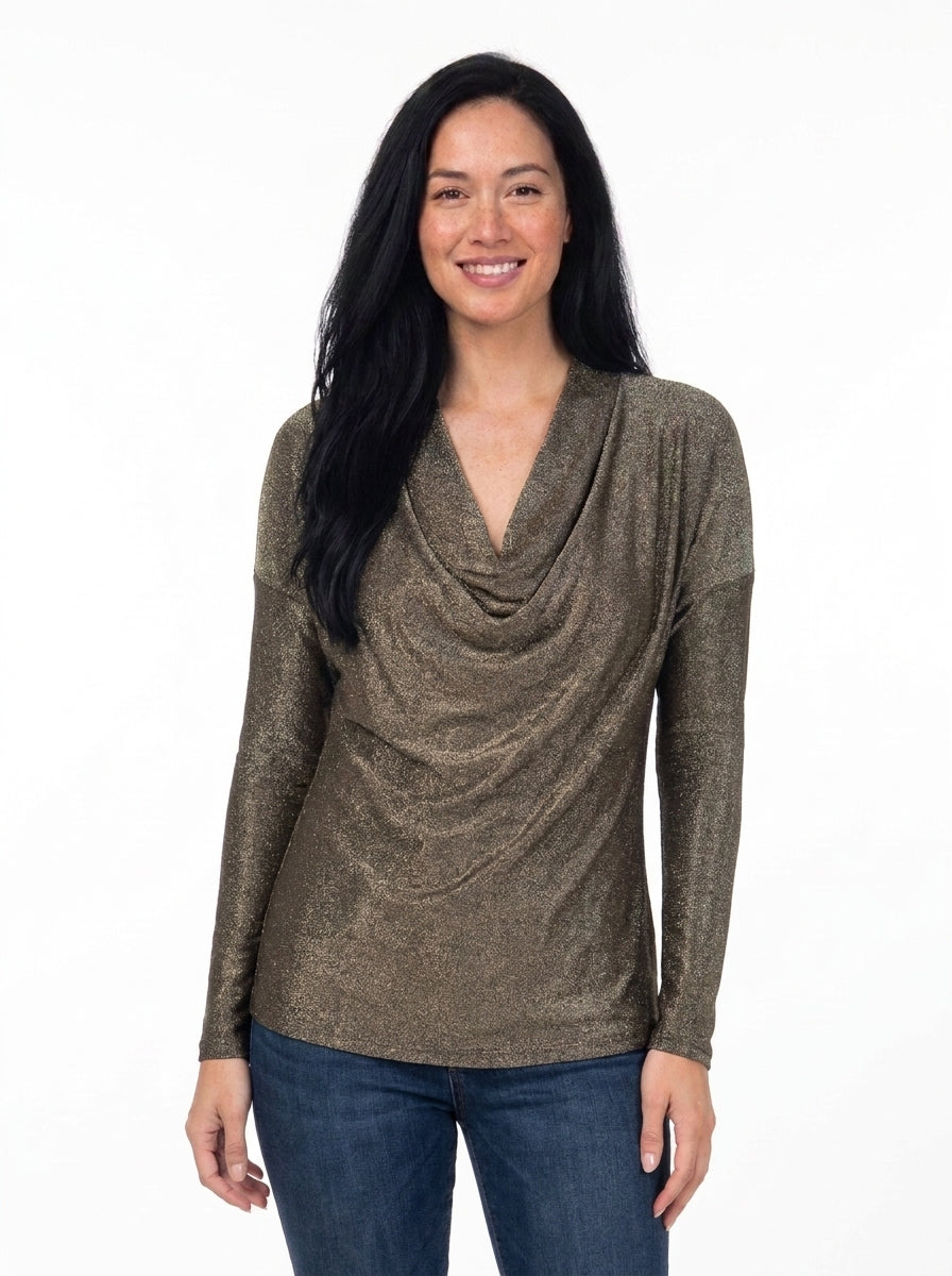24seven Comfort Elevate Womens Cowl Neck Long Sleeve Top