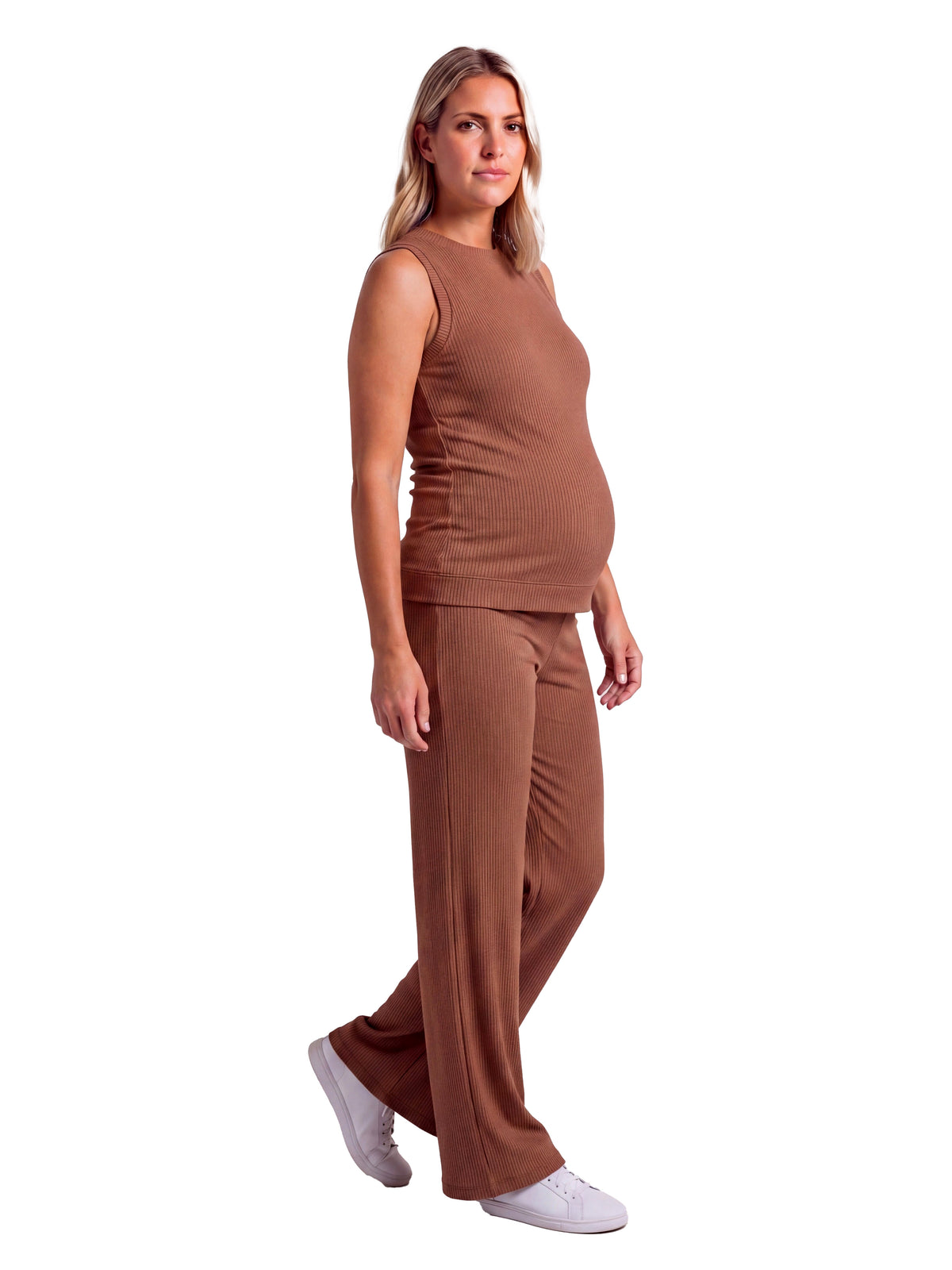24seven Comfort Basic Maternity Ribbed Knit Tank Top and Elastic Waist Wide Leg Pant Set