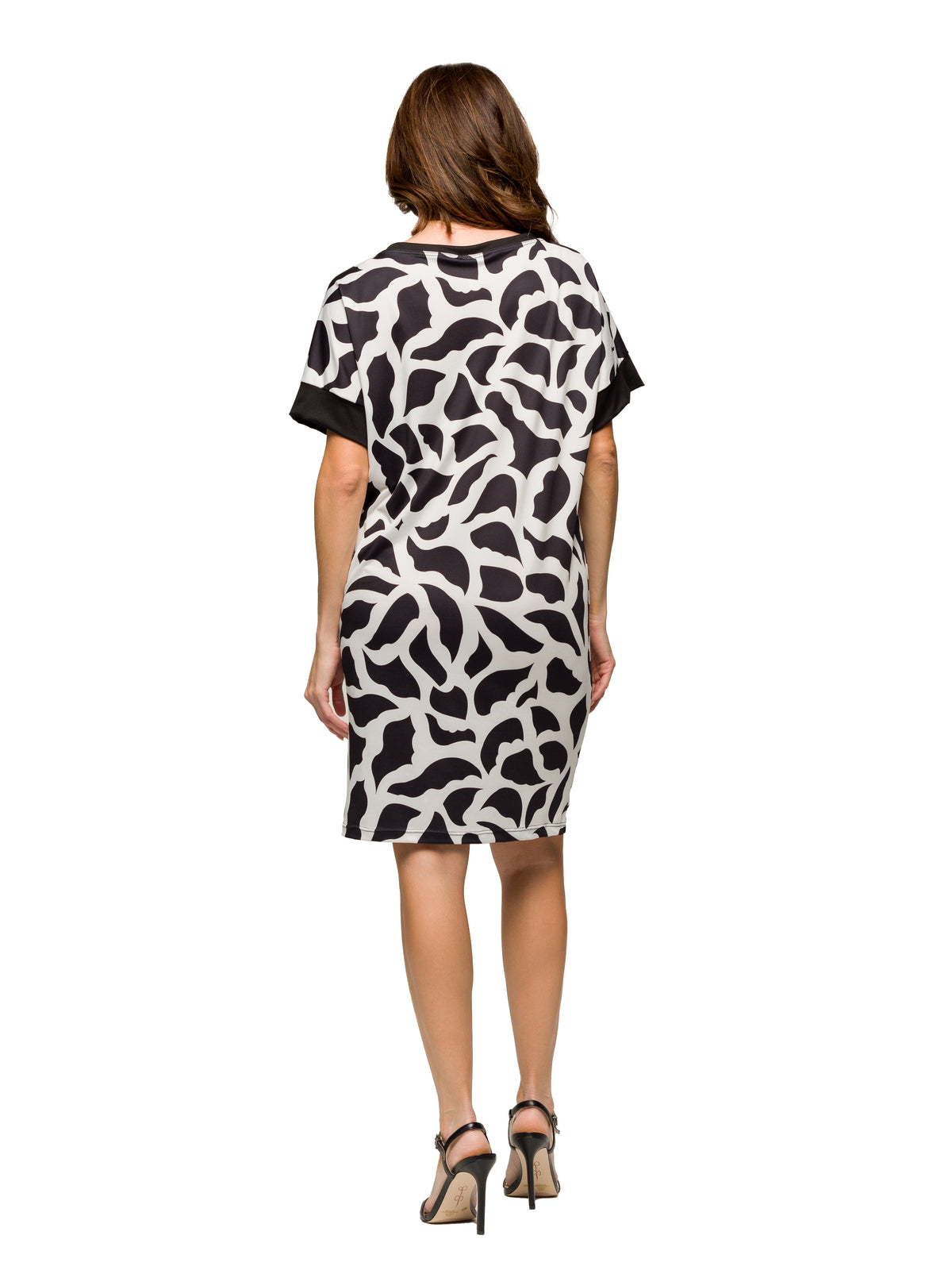 24seven Comfort Essential Maternity Black Print V Neck Short Sleeve Knee Length T Shirt Dress