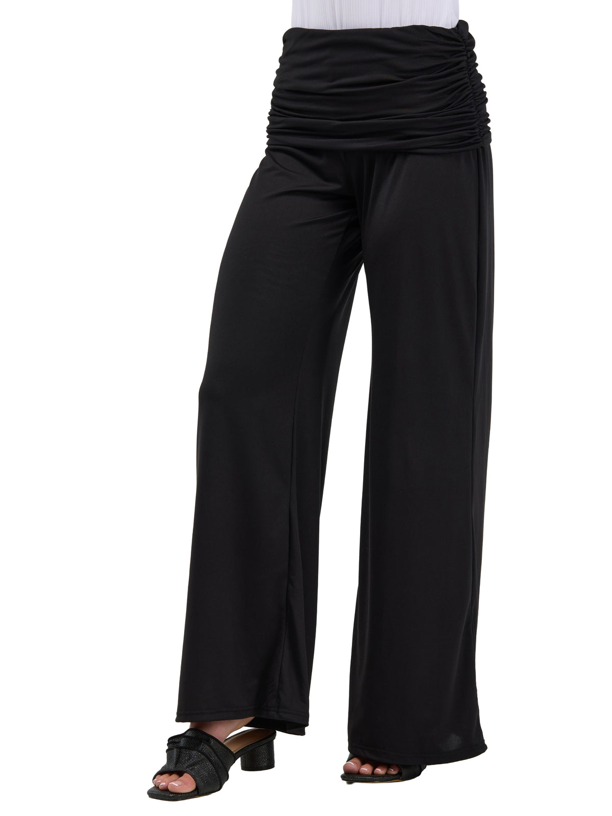24seven Comfort Basic Womens Soft Stretch Ruched Waist Wide Leg Pants
