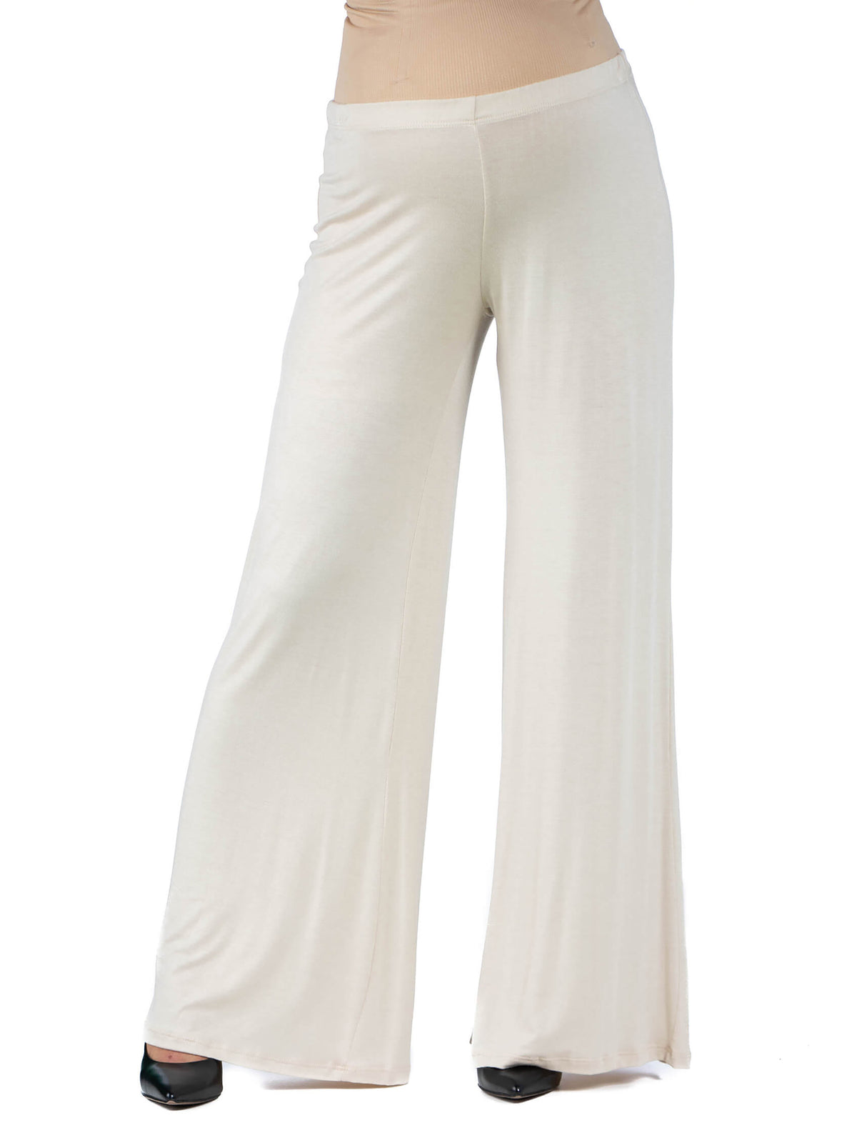 24seven Comfort Basic Maternity Elastic Waist Flared Leg Loose Fit Palazzo Pants