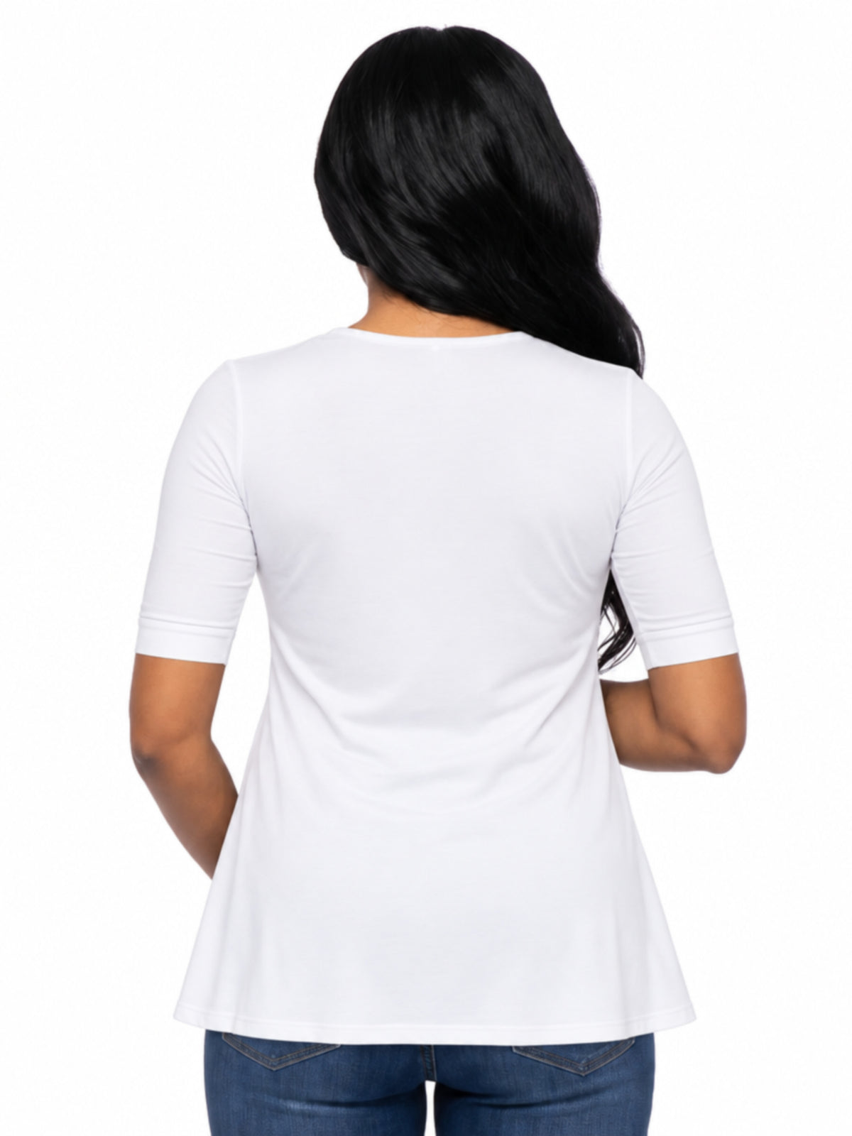 24seven Comfort Basic Maternity V Neck Elbow Sleeve Flared Henley Style Tunic Top