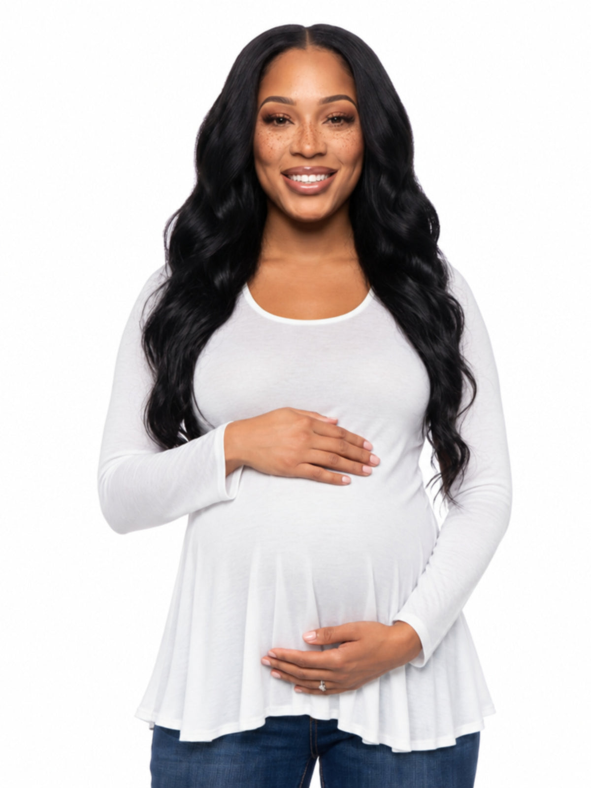 24seven Comfort Basic Maternity Long Sleeve Scoop Neck Swing Style Soft Flare Tunic Top