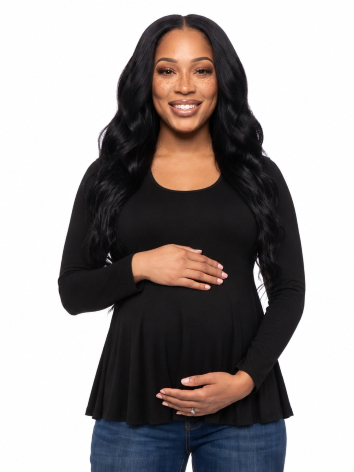 24seven Comfort Basic Maternity Long Sleeve Scoop Neck Swing Style Soft Flare Tunic Top