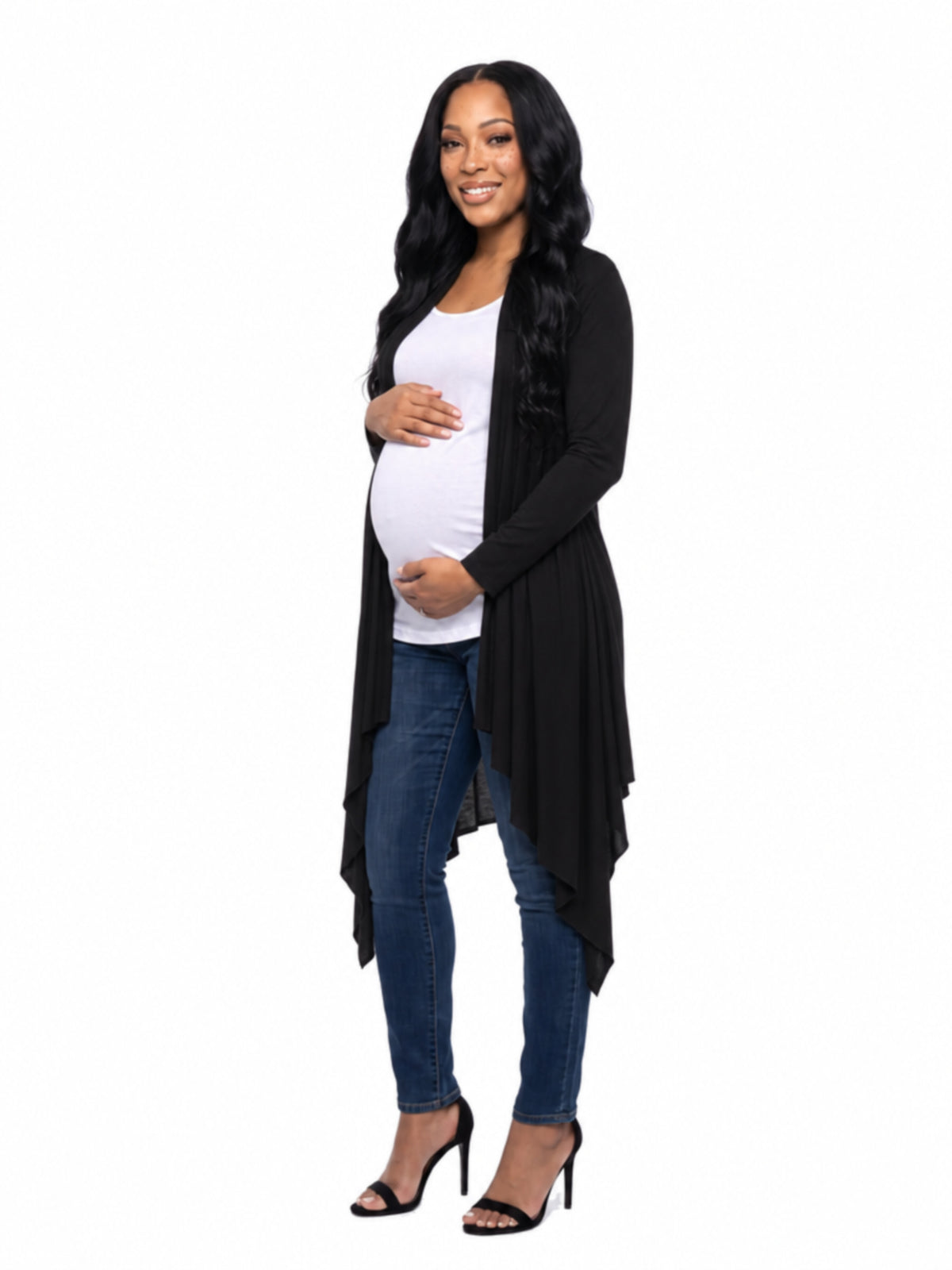 24seven Comfort Basic Maternity Extra Long Open Front Cascading Jacket