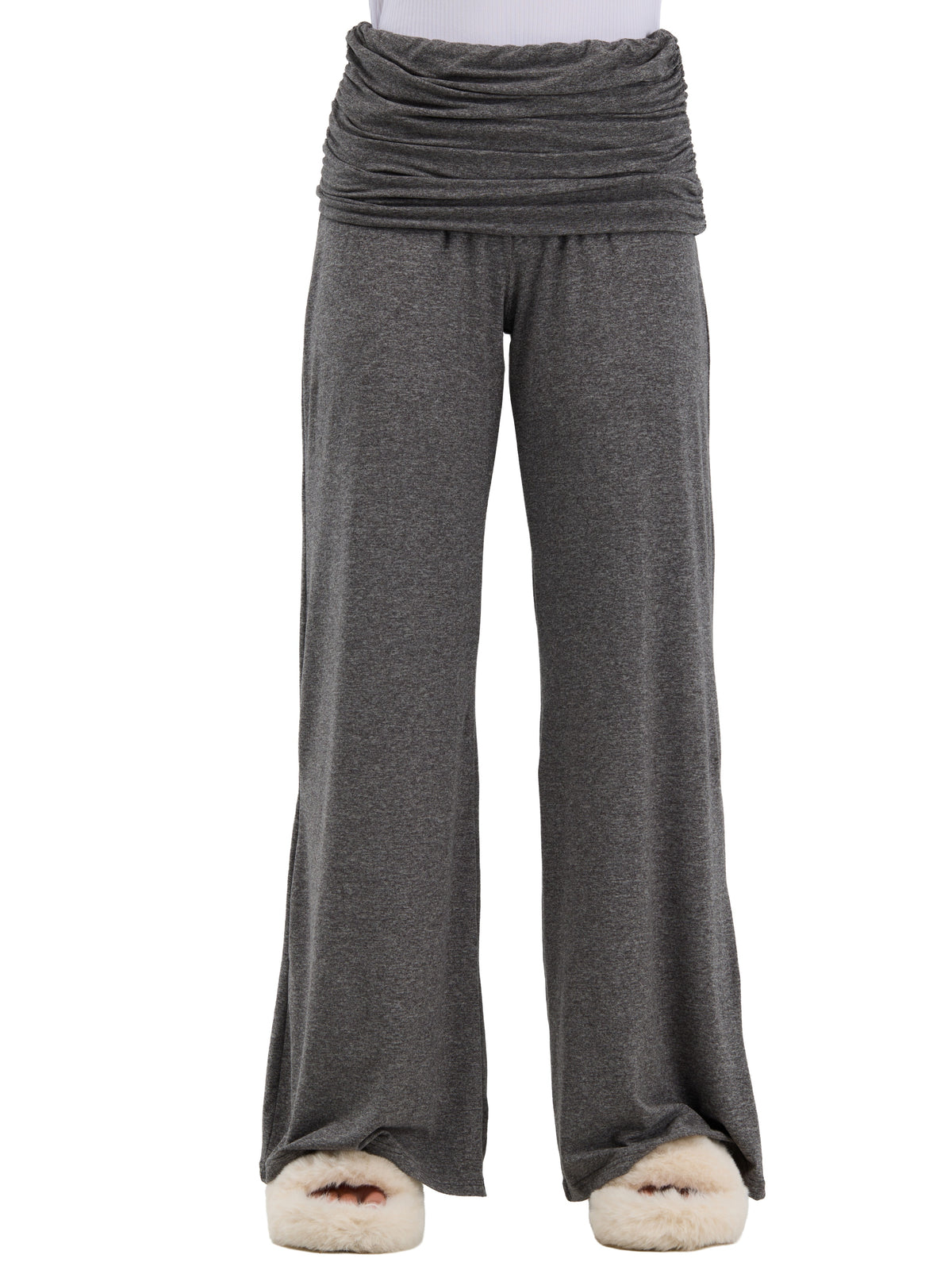 24seven Comfort Basic Womens Soft Stretch Ruched Waist Wide Leg Pants
