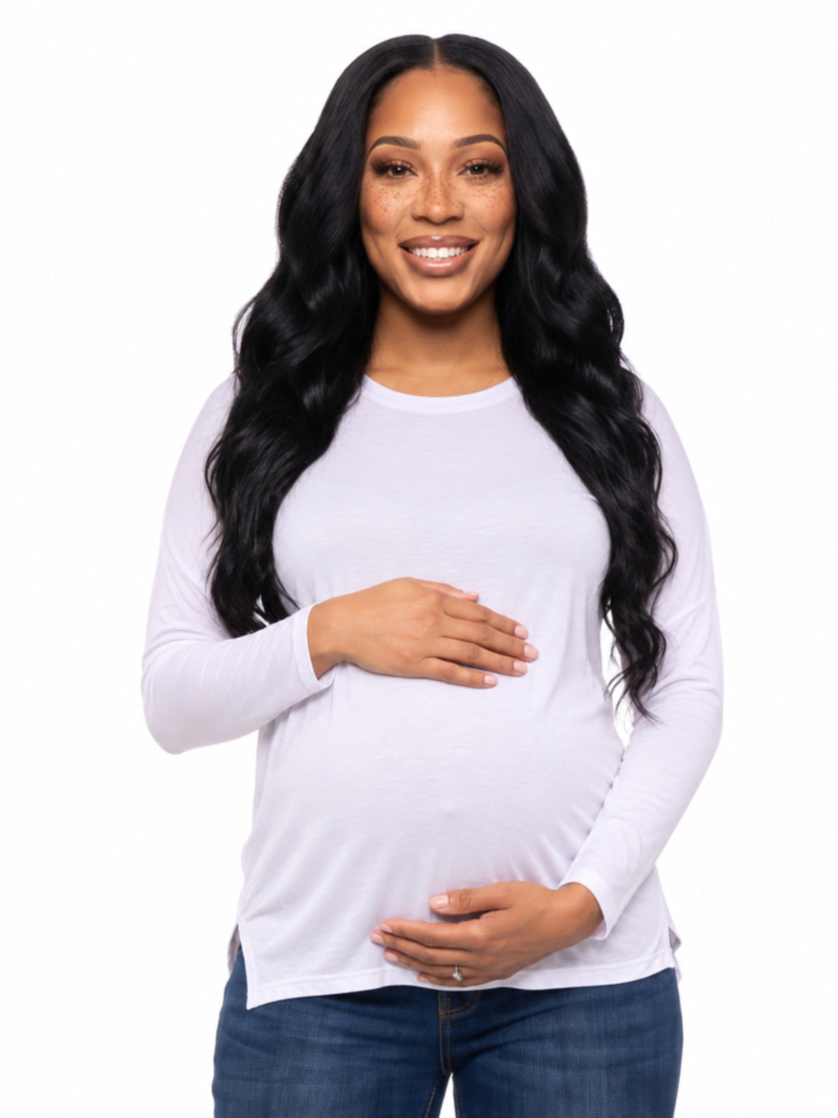 24seven Comfort Basic Maternity Wide Boat Neck Long Sleeve Dolman Style Top