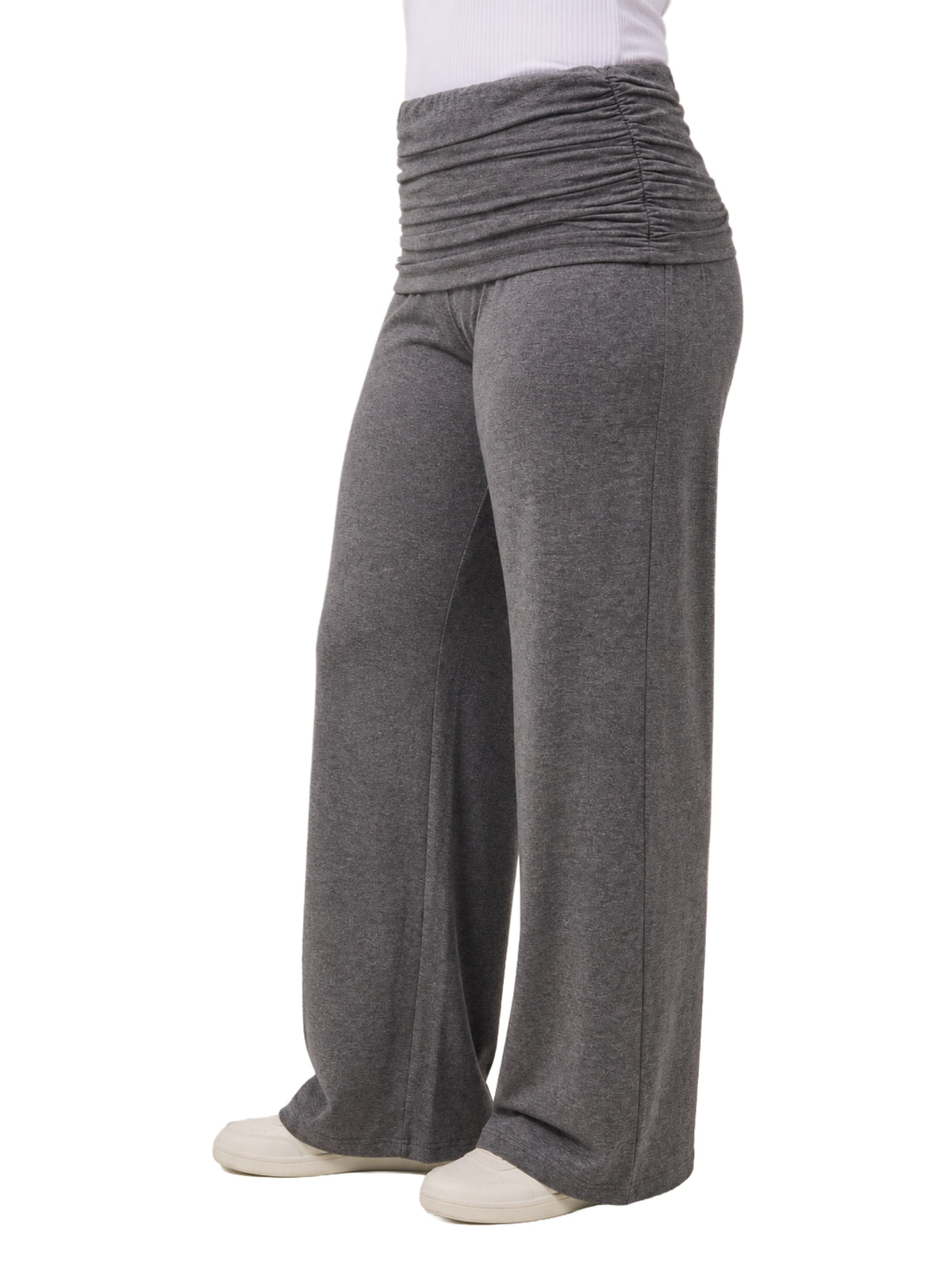 24seven Comfort Basic Curvy Soft Stretch Ruched Waist Wide Leg Pants