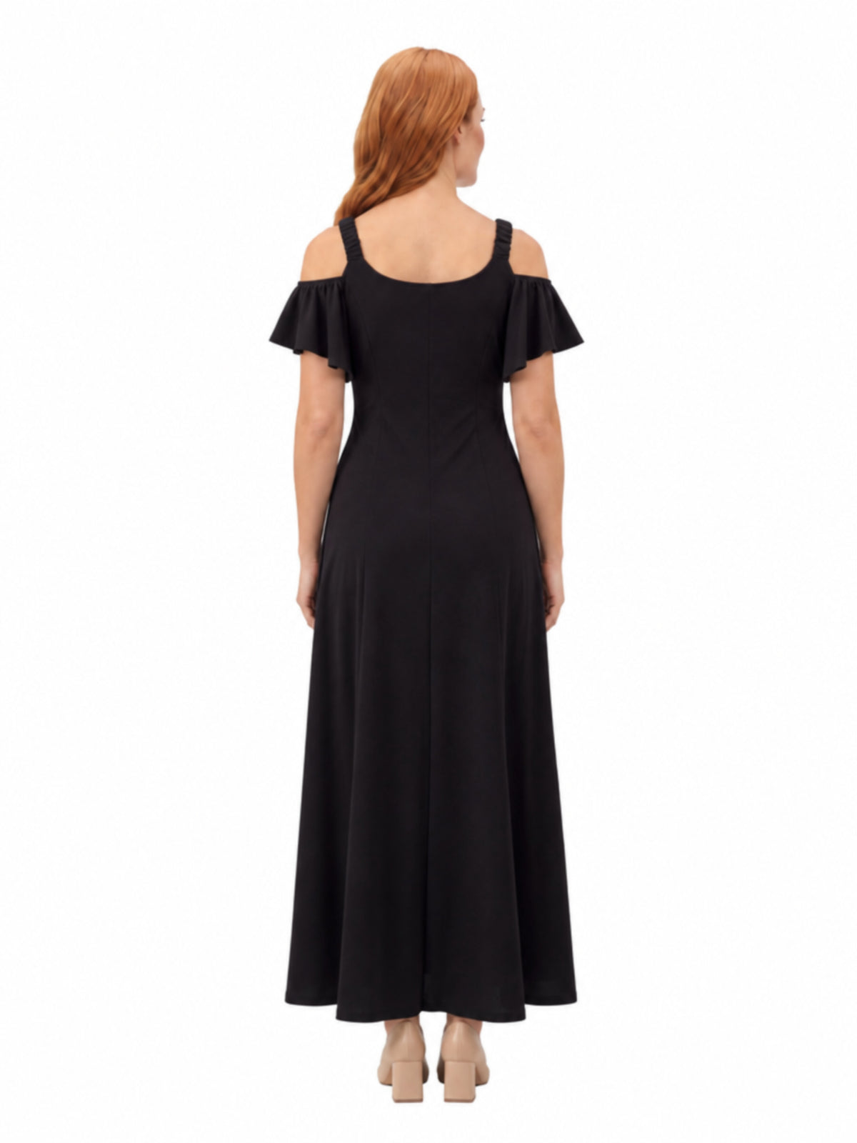24seven Comfort Elevate Maternity Scoop Neck Cold Sholder Ruffle Sleeve A Line Maxi Dress