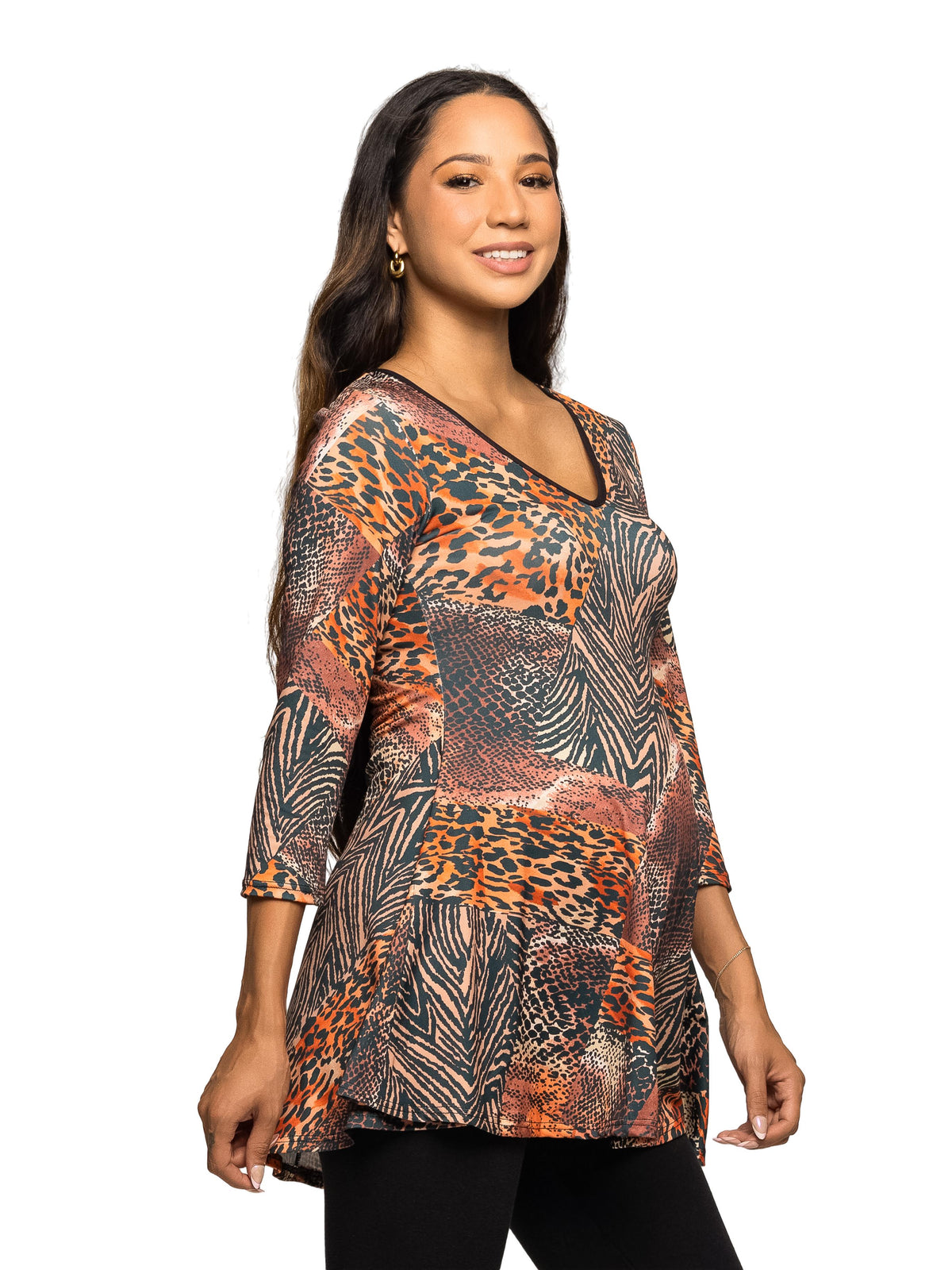 24seven Comfort Essential Maternity Animal Print V Neck Three Quarter Sleeve Tunic Top
