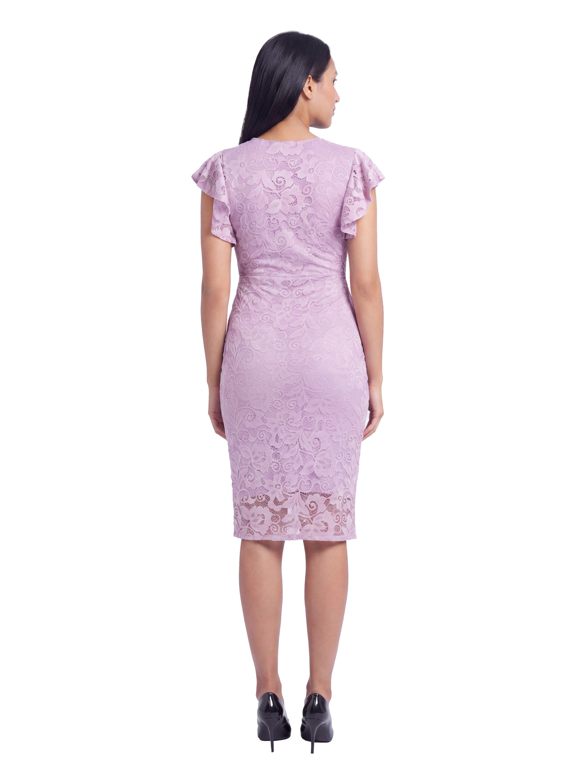 24seven Comfort Elevate Maternity Lace V Neck Flutter Sleeve Faux Wrap Midi Dress