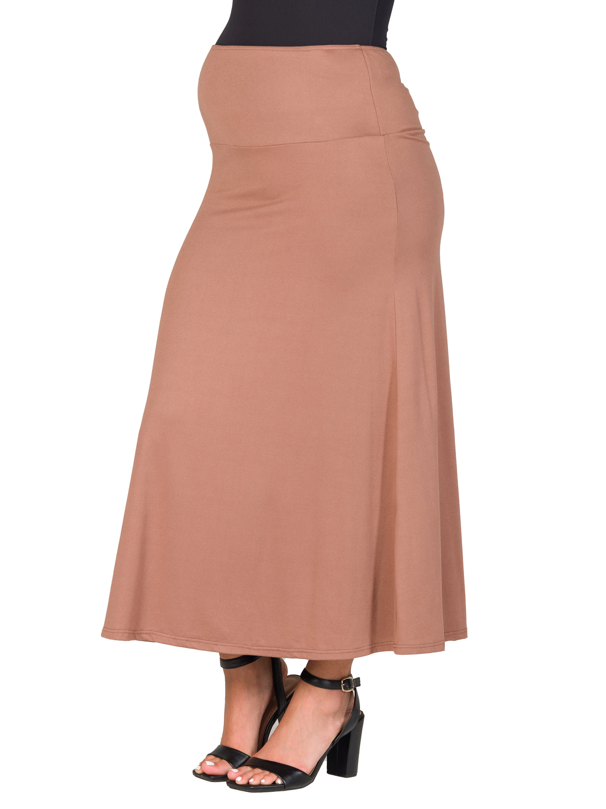 24seven Comfort Basic Maternity Elastic Waist Ankle Length A Line Maxi Skirt