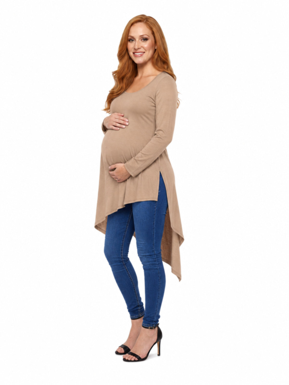 24seven Comfort Essential Maternity Long Sleeve Knee Length Asymmetrical Tunic Top