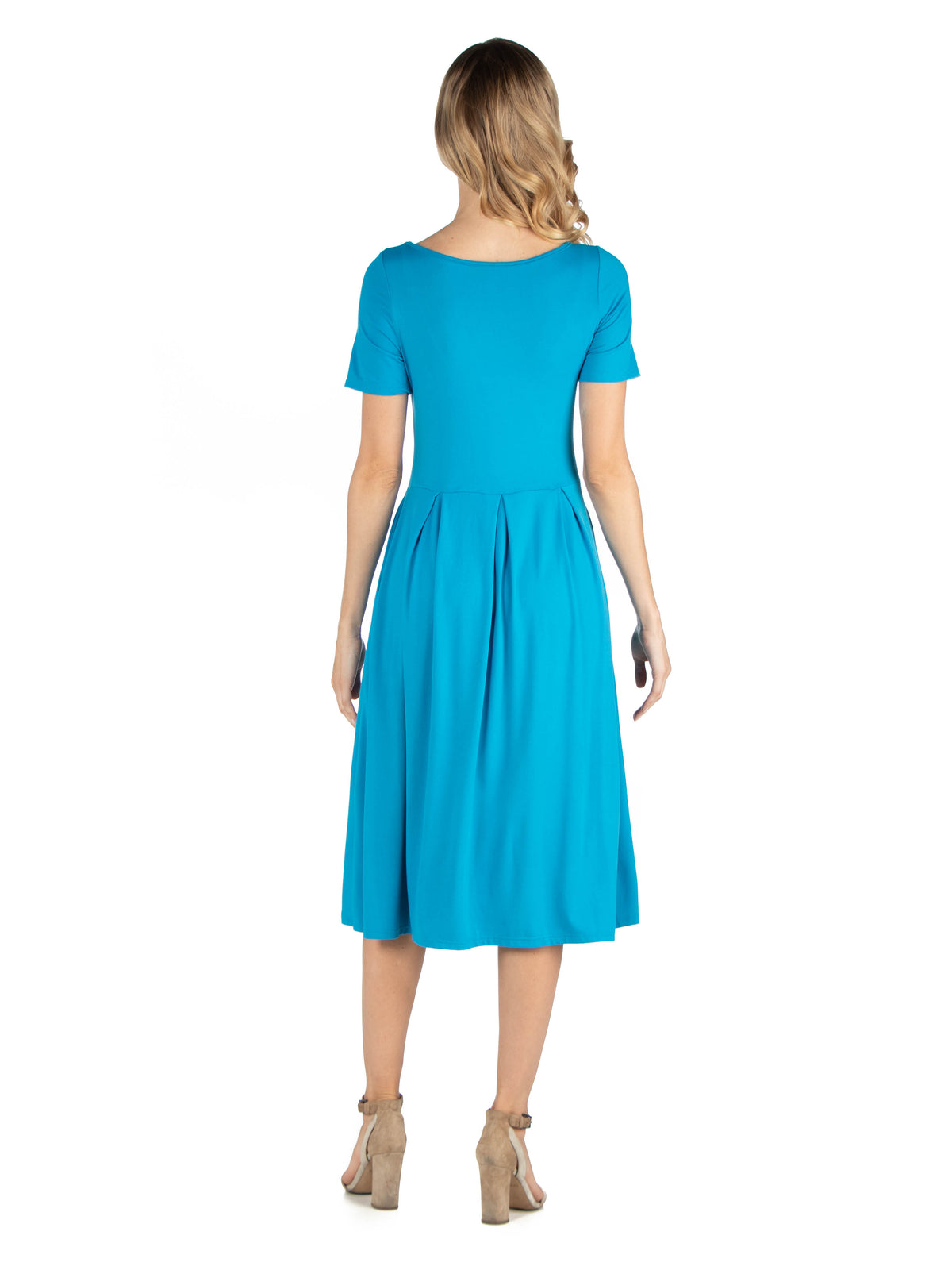 24seven Comfort Essential Maternity Boat Neck Short Sleeve Pleated Pocket Midi Dress