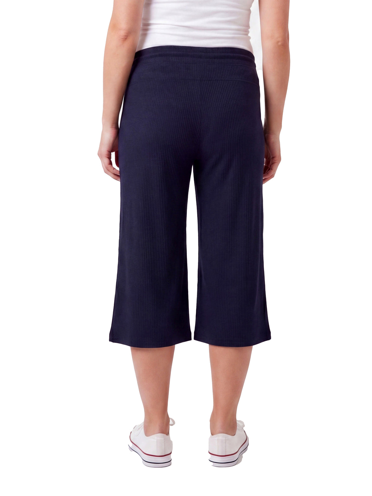 24seven Comfort Basic Maternity Ribbed Knit Drawstring Flared Capri Pants