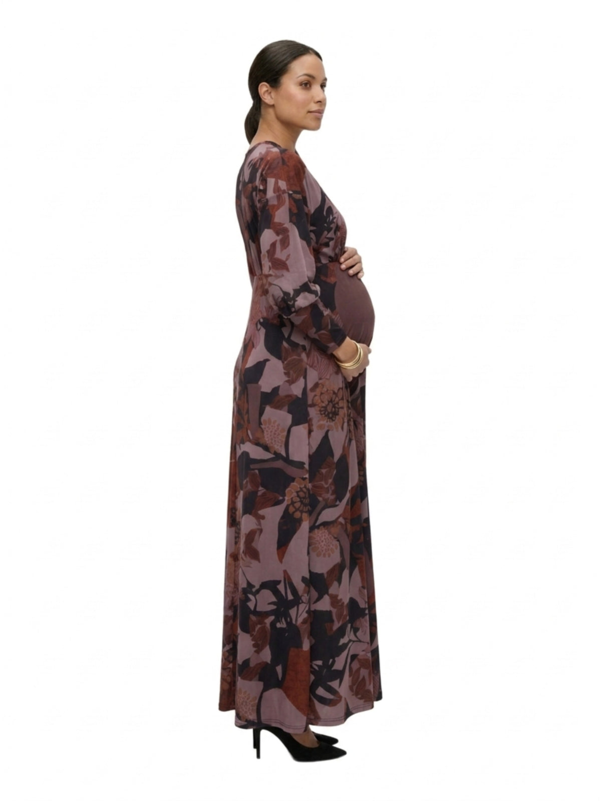 24seven Comfort Elevate Maternity V-Neck Three-Quarter Sleeve Floral Maxi Dress