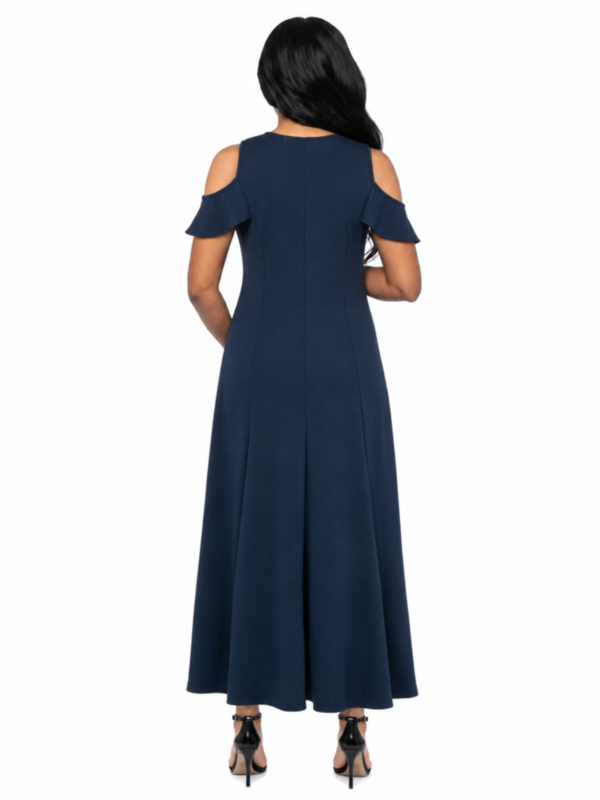 24seven Comfort Elevate Maternity Ruffle Cold Shoulder A Line Maxi Dress
