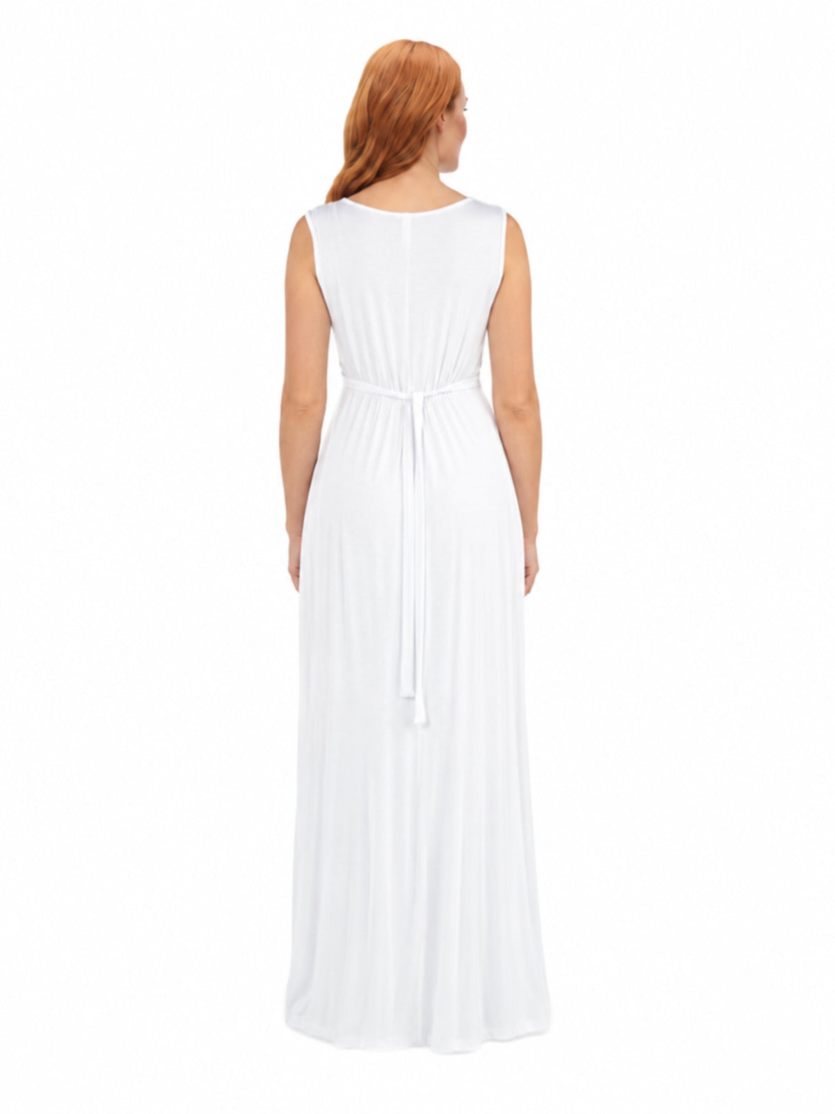 24seven Comfort Essential Maternity V Neck Sleeveless Empire Waist Belted Maxi Dress