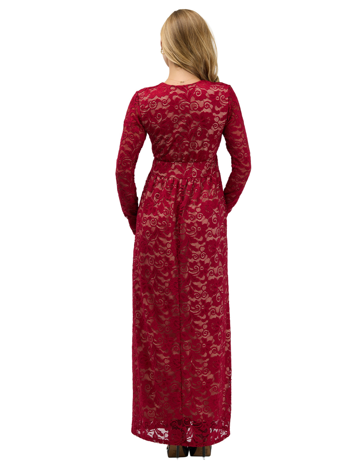 24seven Comfort Elevate Womens Elegant V Neck Long Sleeve Floral Lace Dress