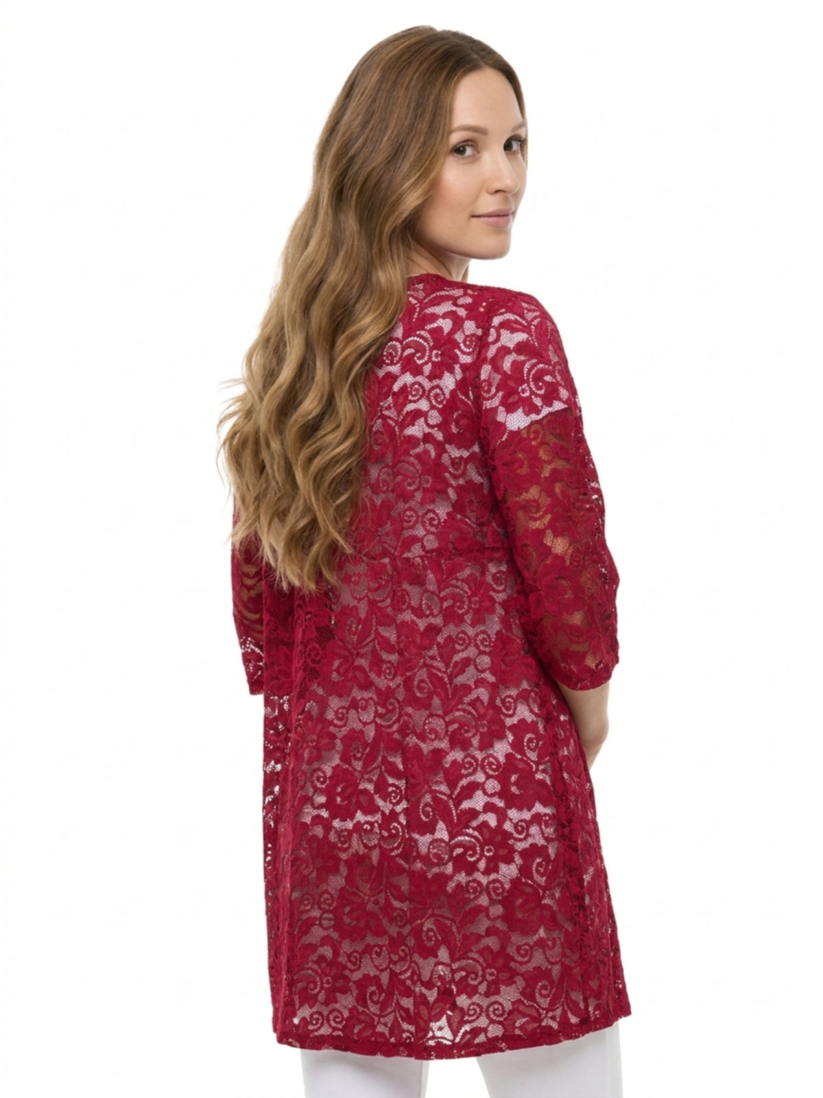24seven Comfort Elevate Maternity Lace Open Front Three-Quarter Sleeves Jacket