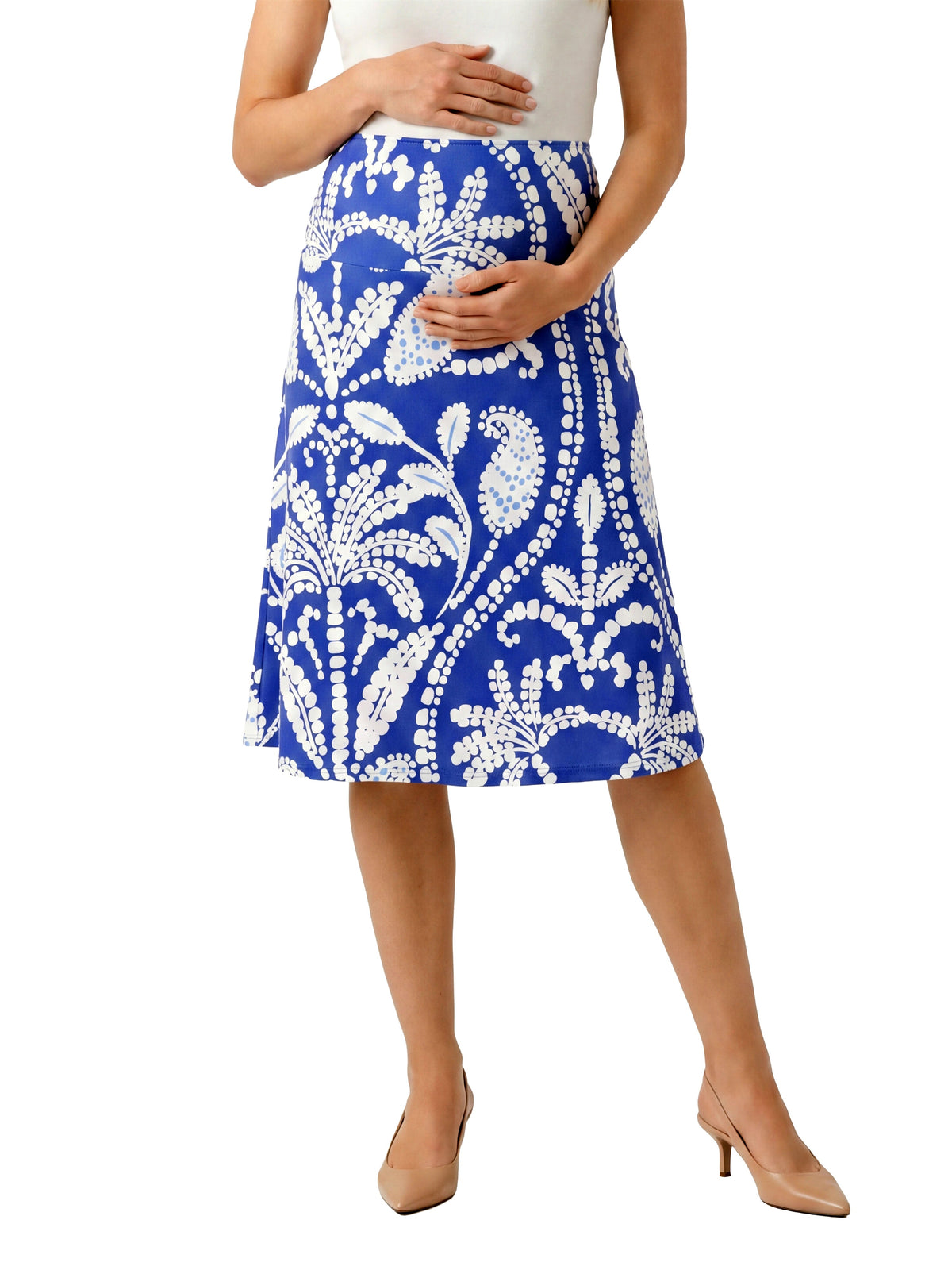 24seven Comfort Essential Maternity Paisley Elastic Waist Knee Length A Line Skirt