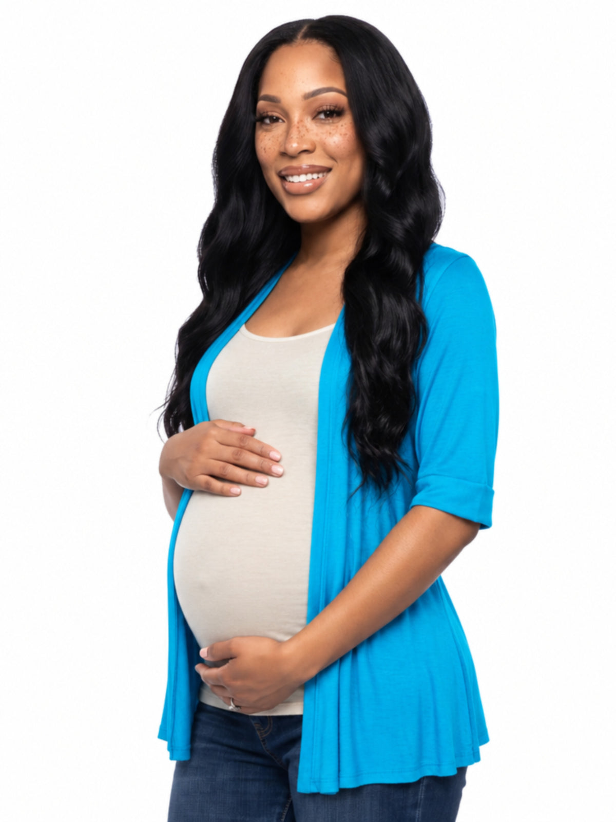 24seven Comfort Basic Maternity Open Front Elbow Sleeve Long Fit Jacket
