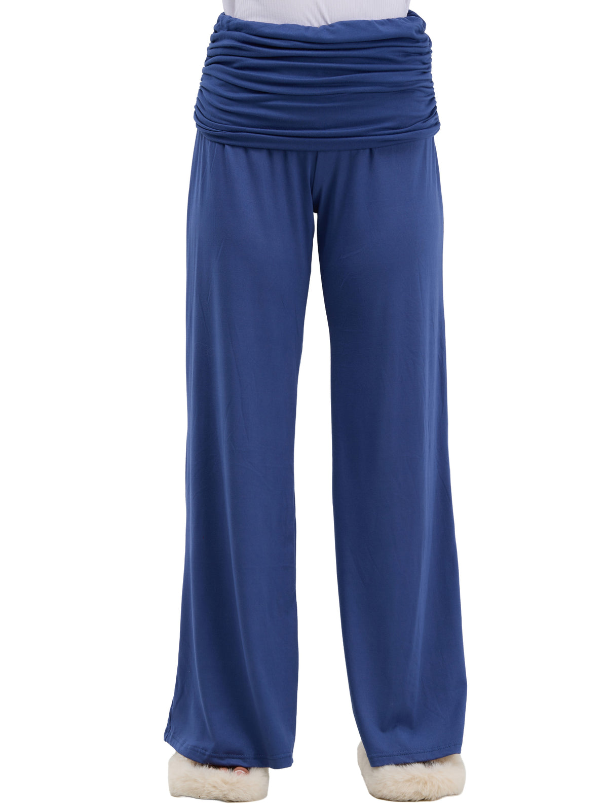 24seven Comfort Basic Womens Soft Stretch Ruched Waist Wide Leg Pants