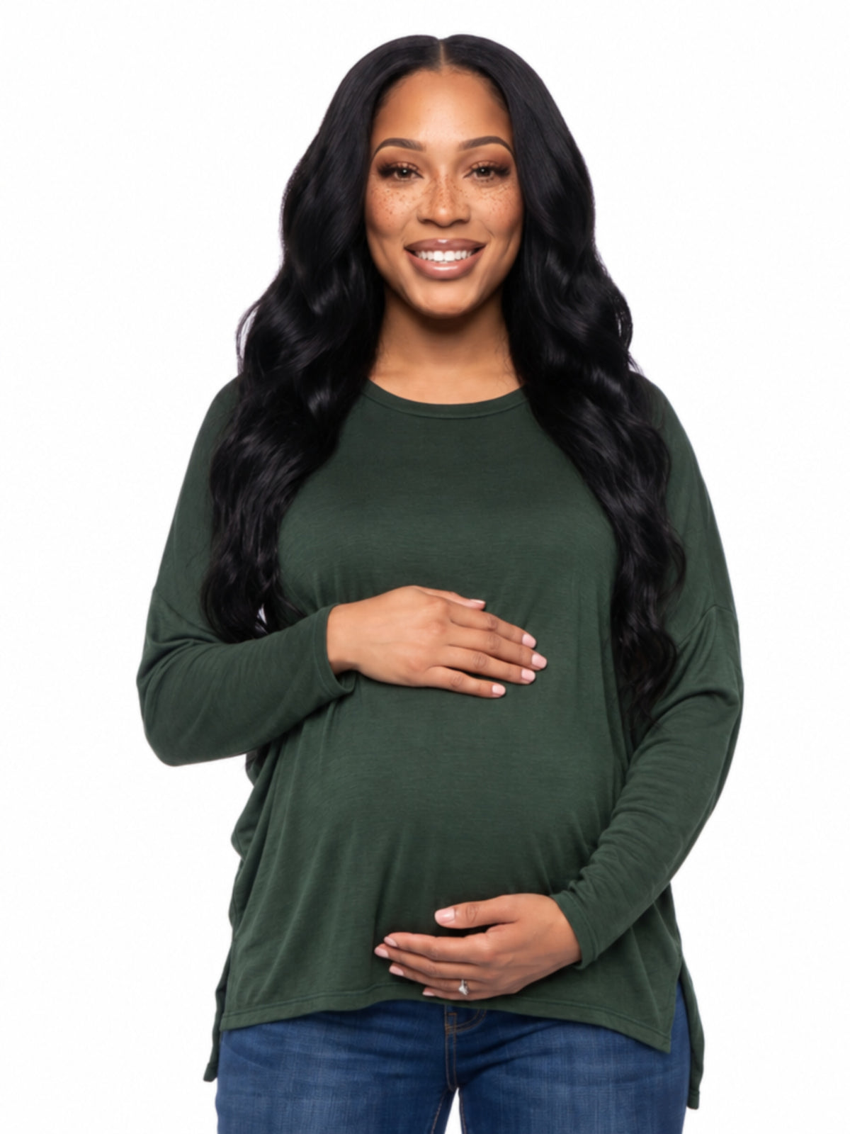 24seven Comfort Basic Maternity Wide Boat Neck Long Sleeve Dolman Style Top