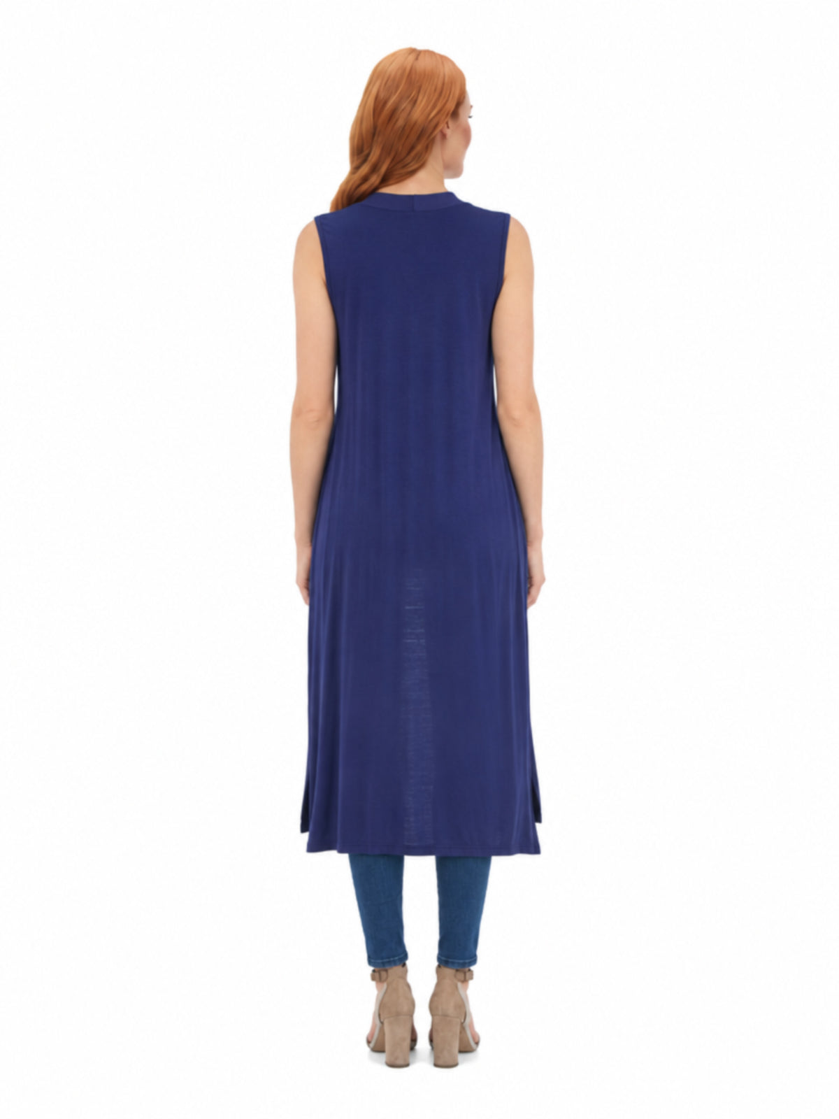 24seven Comfort Basic Maternity Sleeveless Open Front Side Slit Extra Long Jacket