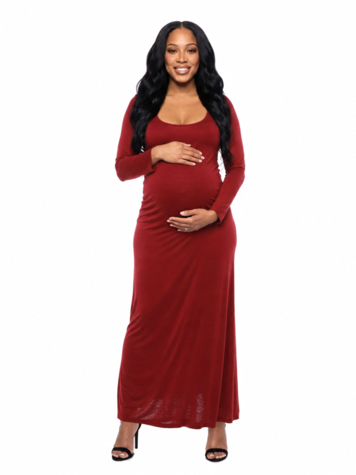 24seven Comfort Essential Maternity Scoop Neck Long Sleeve Maxi A Line Dress