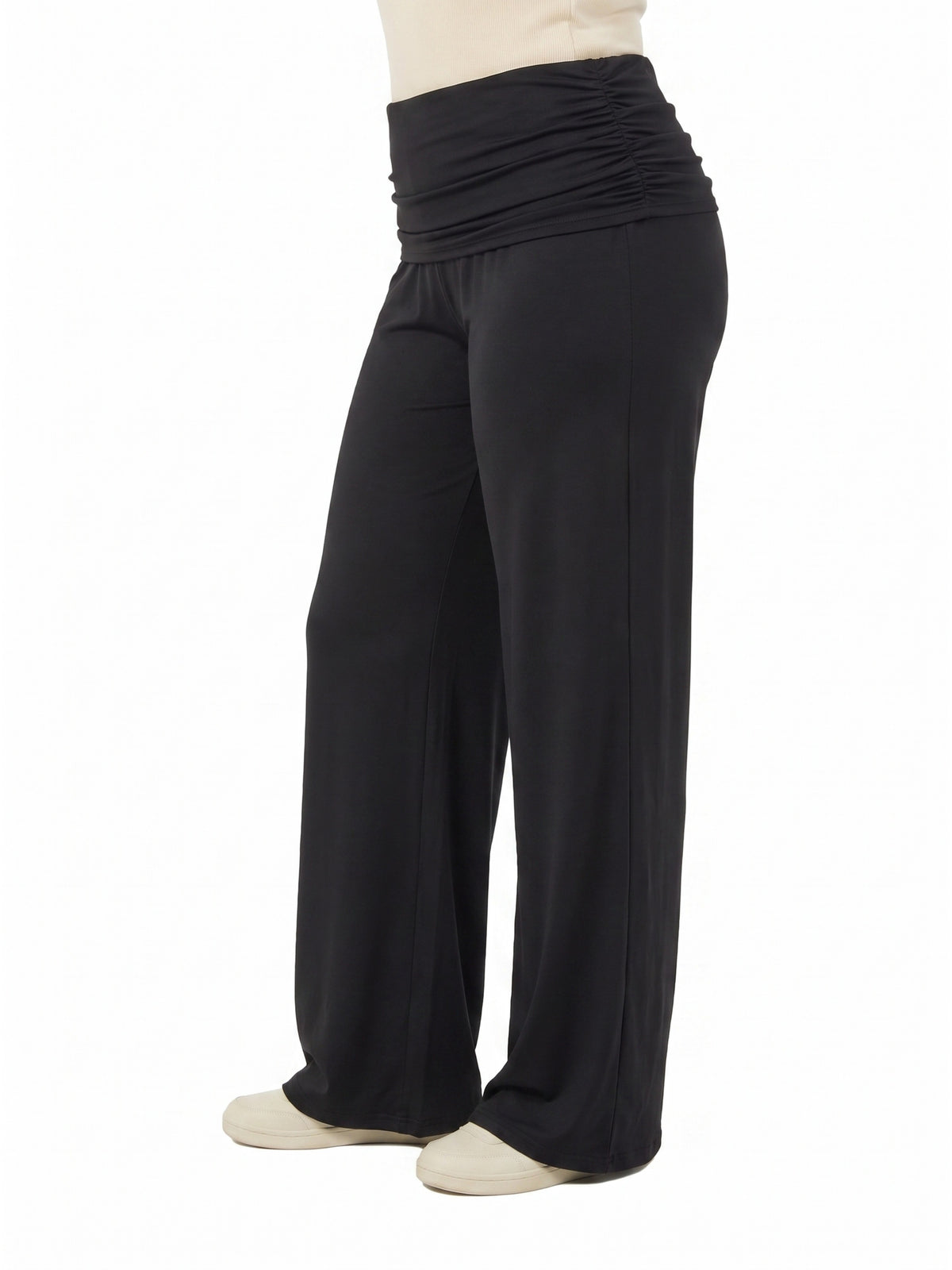 24seven Comfort Basic Curvy Soft Stretch Ruched Waist Wide Leg Pants