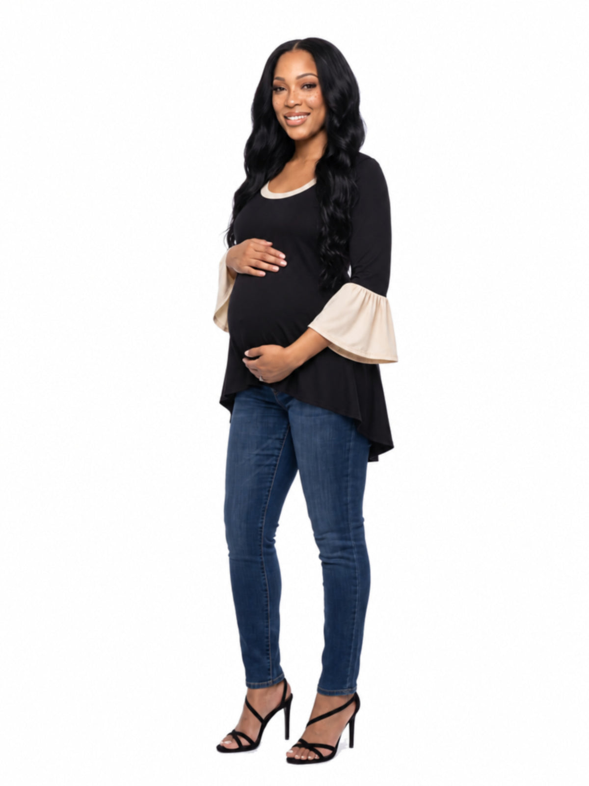 24seven Comfort Essential Maternity Scoop Neck Bell Sleeve Hi Low Tunic Top