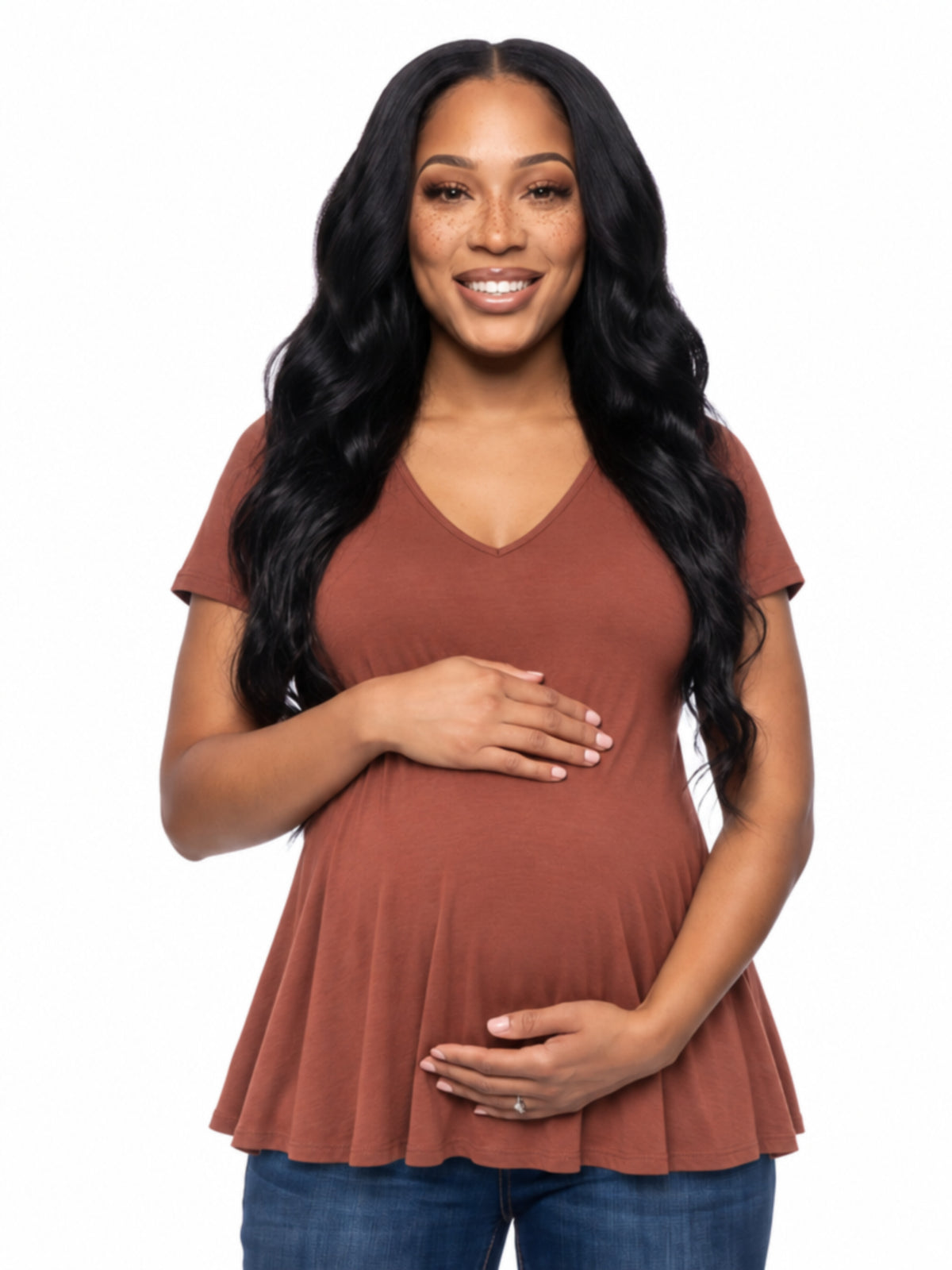 24seven Comfort Basic Maternity V Neck Short Sleeve Swing Tunic Top