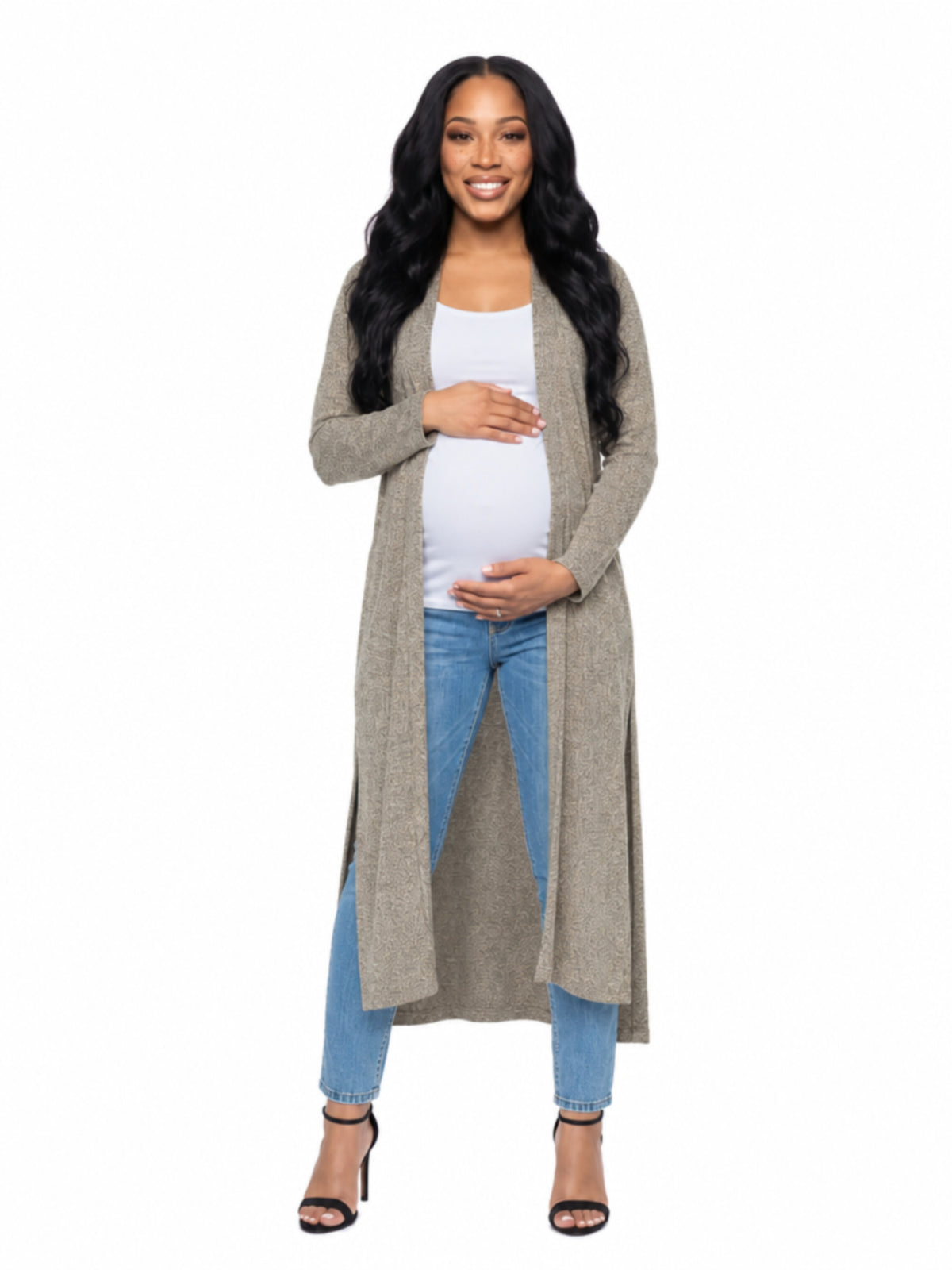 24seven Comfort Essential Maternity Open Front Long Knit Jacket