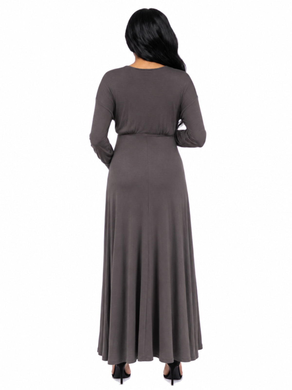24seven Comfort Elevate Maternity V Neck Empire Waist Long Bishop Sleeve Maxi Dress