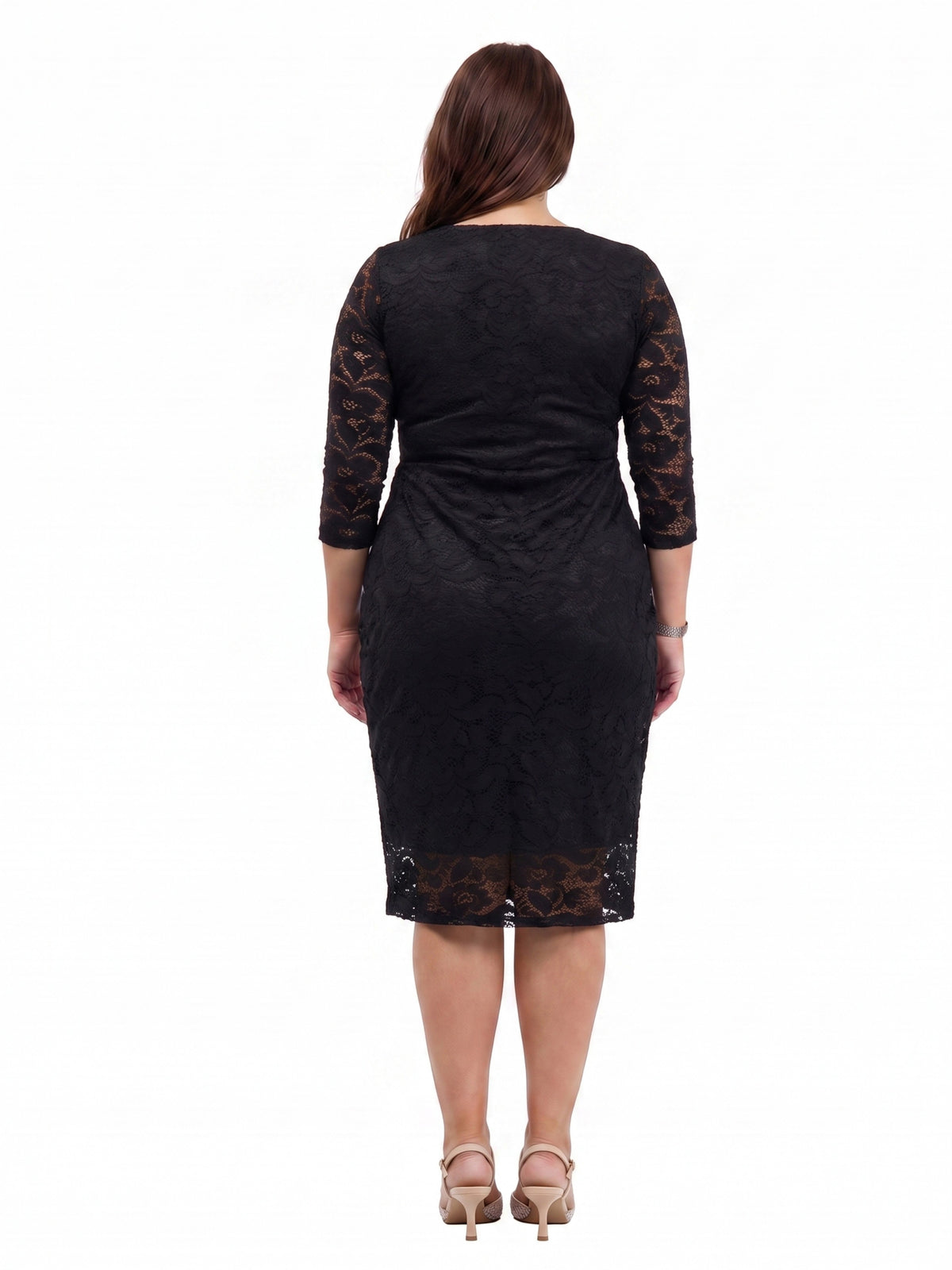 24seven Comfort Elevate Curvy Lace Wrap Dress with Three-Quarter Sleeves