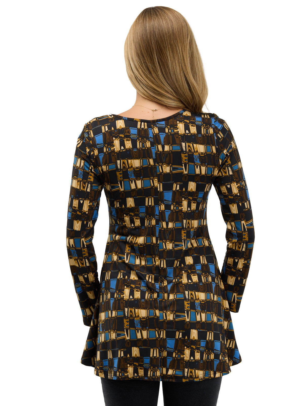 24seven Comfort Essential Womens Geometric Flared Long Sleeve Henley Tunic Top