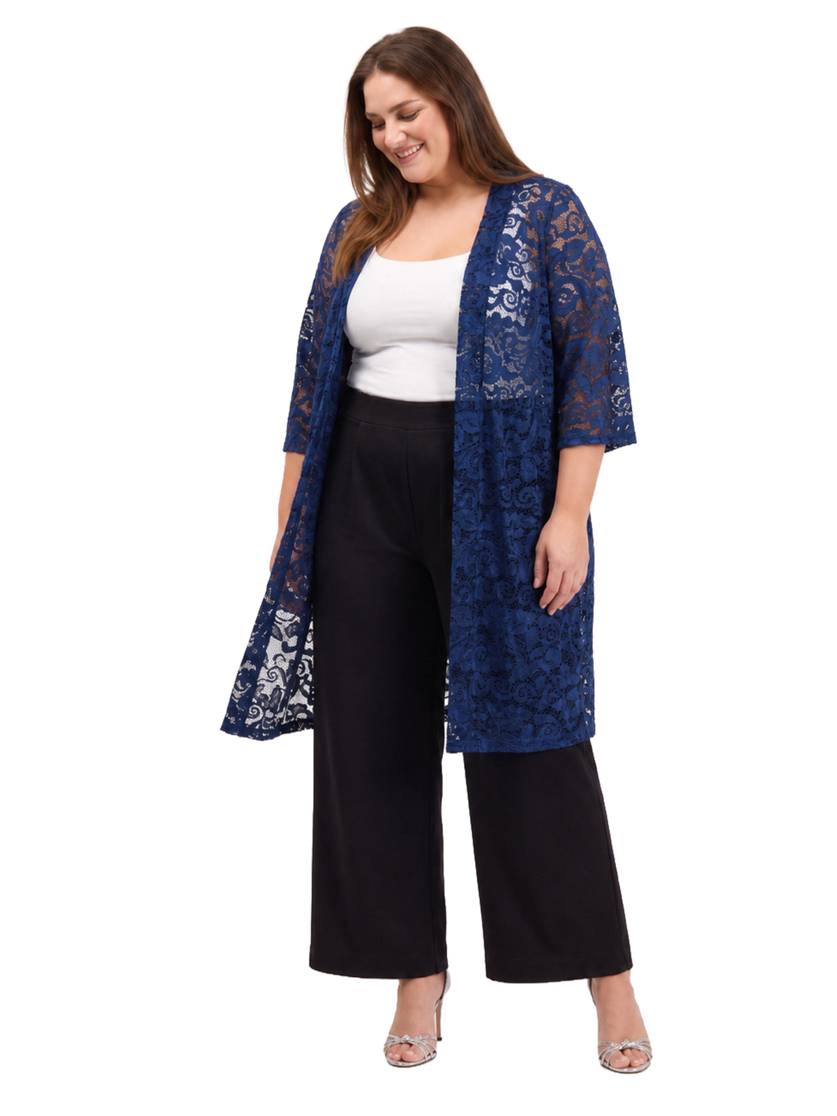 24seven Comfort Elevate Curvy Lace Open Front Three-Quarter Sleeves Jacket