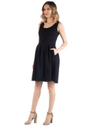 24seven Comfort Essential Maternity Scoop Neck Sleeveless Pleated Soft Flare Knee Length Pocket Dress