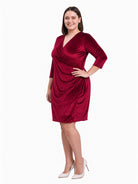 24seven Comfort Elevate Curvy Velvet Wrap V-Neck Three-Quarter Sleeve Dress