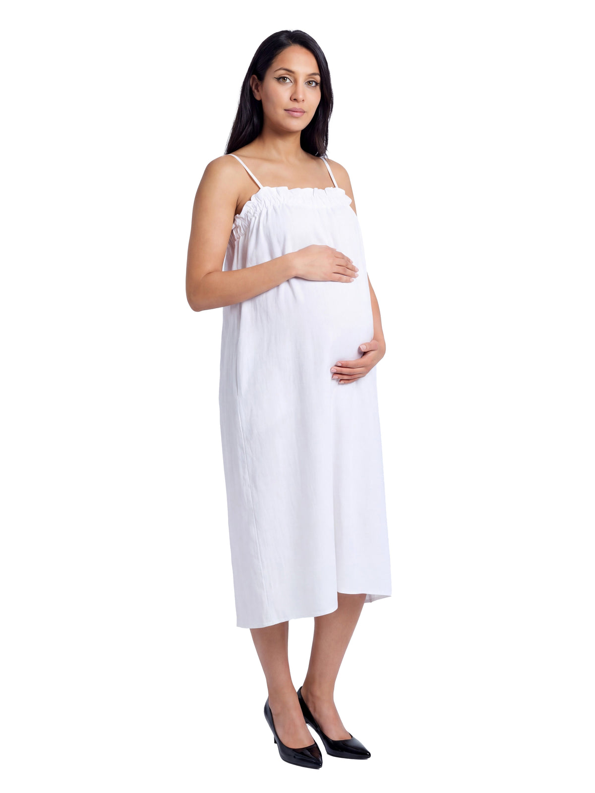 24seven Comfort Essential Maternity Spaghetti Strap Smocked Pocket A Line Maxi Dress