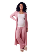 24seven Comfort Basic Maternity Long Sleeve Tie Waist Soft Jacket and Elastic Waist Wide Leg Pant Set